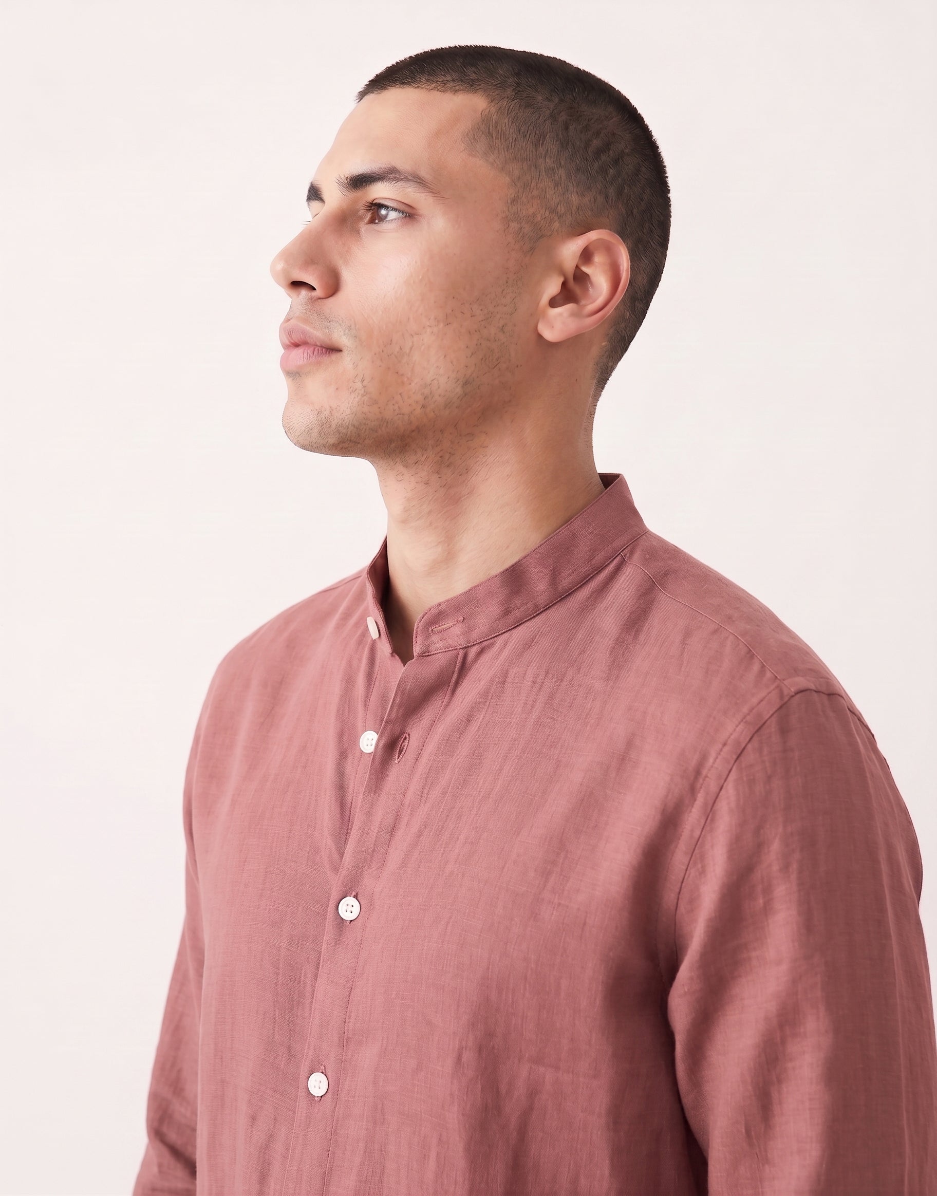 Rust Red Chinese Collar Linen Shirt