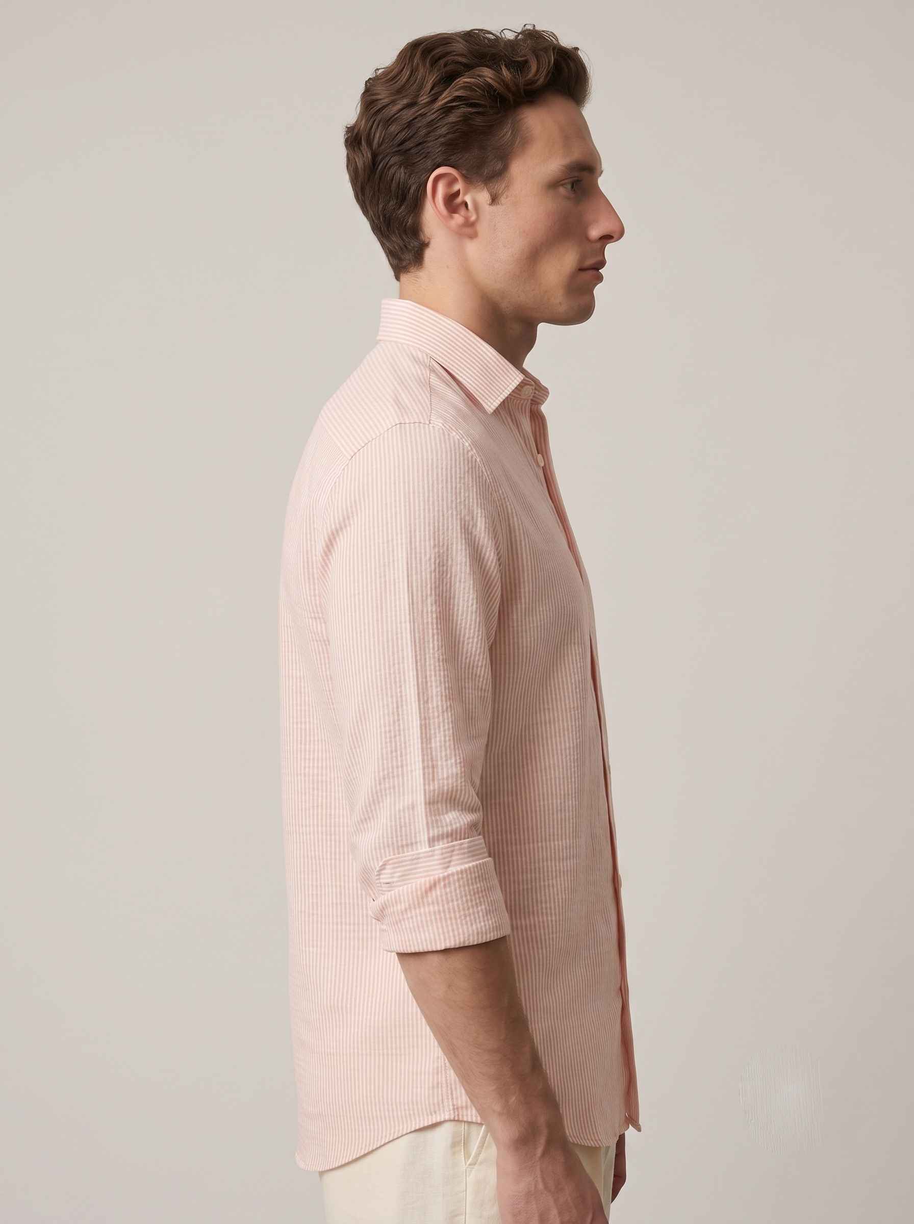 Pale Peach Striped Linen Shirt