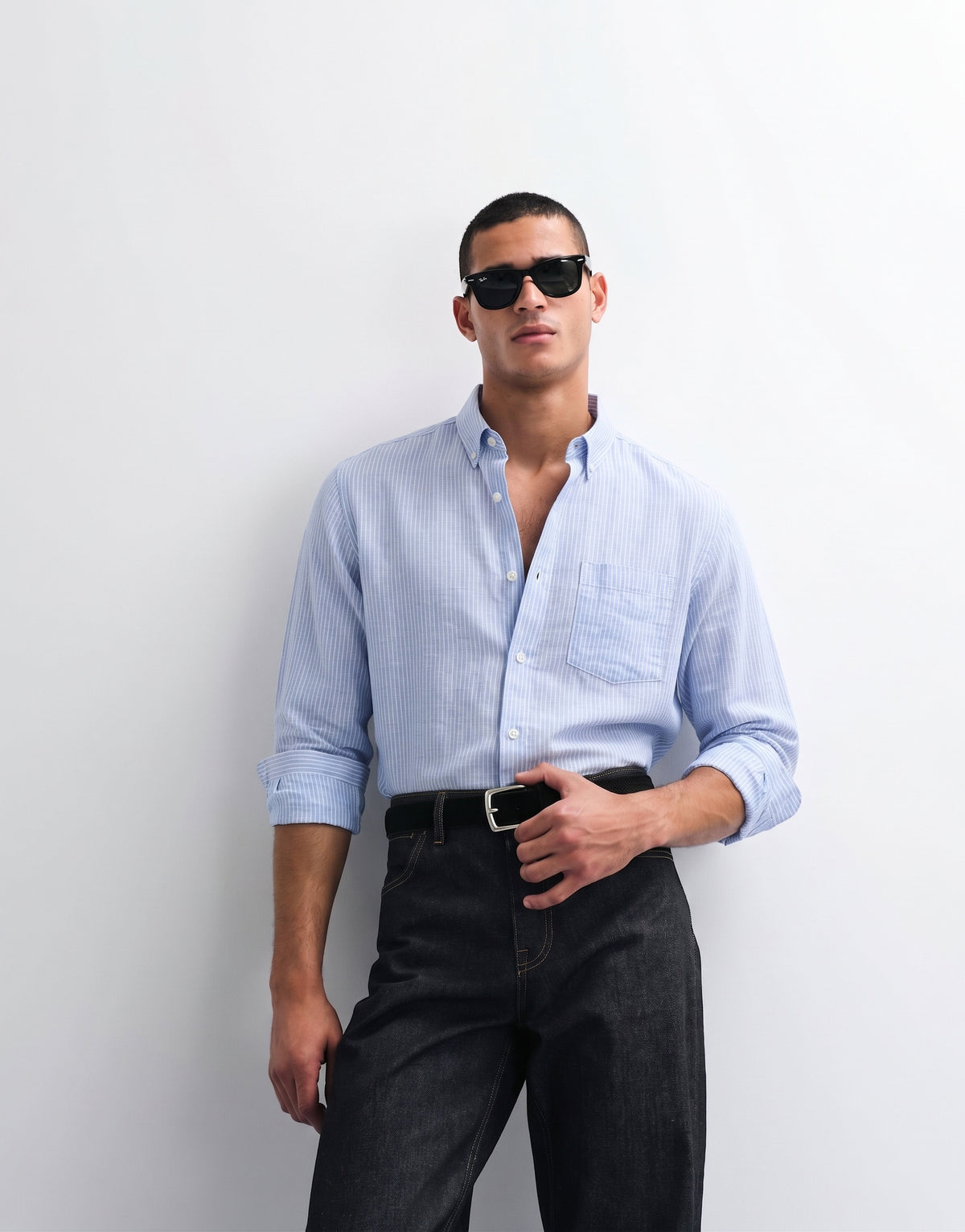 Baby Blue Striped Linen Shirt