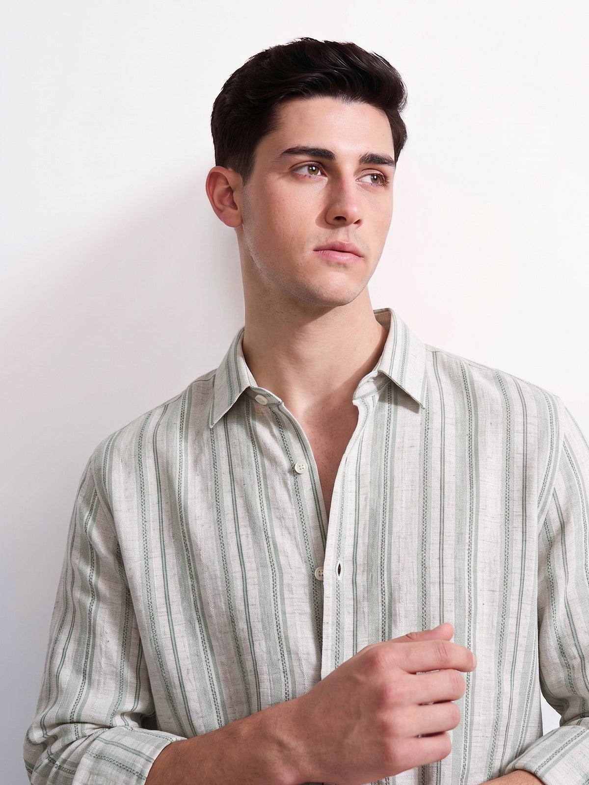 Green Striped Linen Shirt