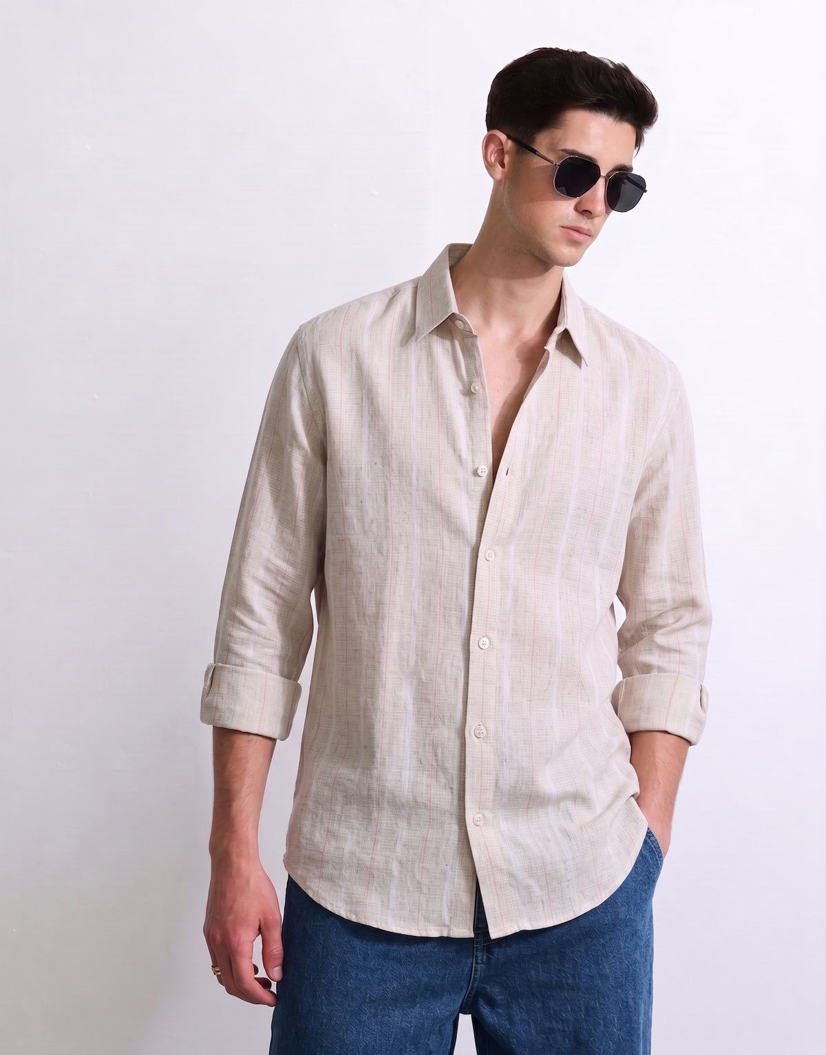 Cream Striped Linen Shirt