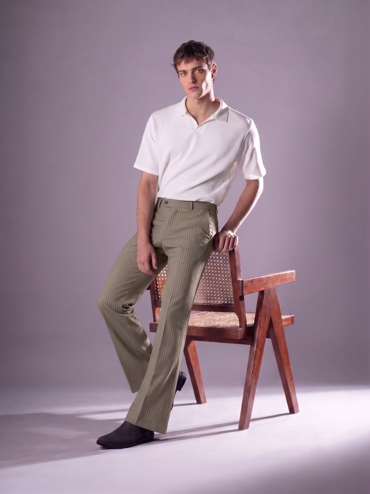 Ivory Striped Bootcut Pant
