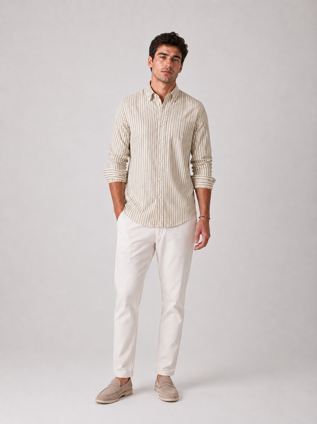 Sand Stone Striped Linen Shirts