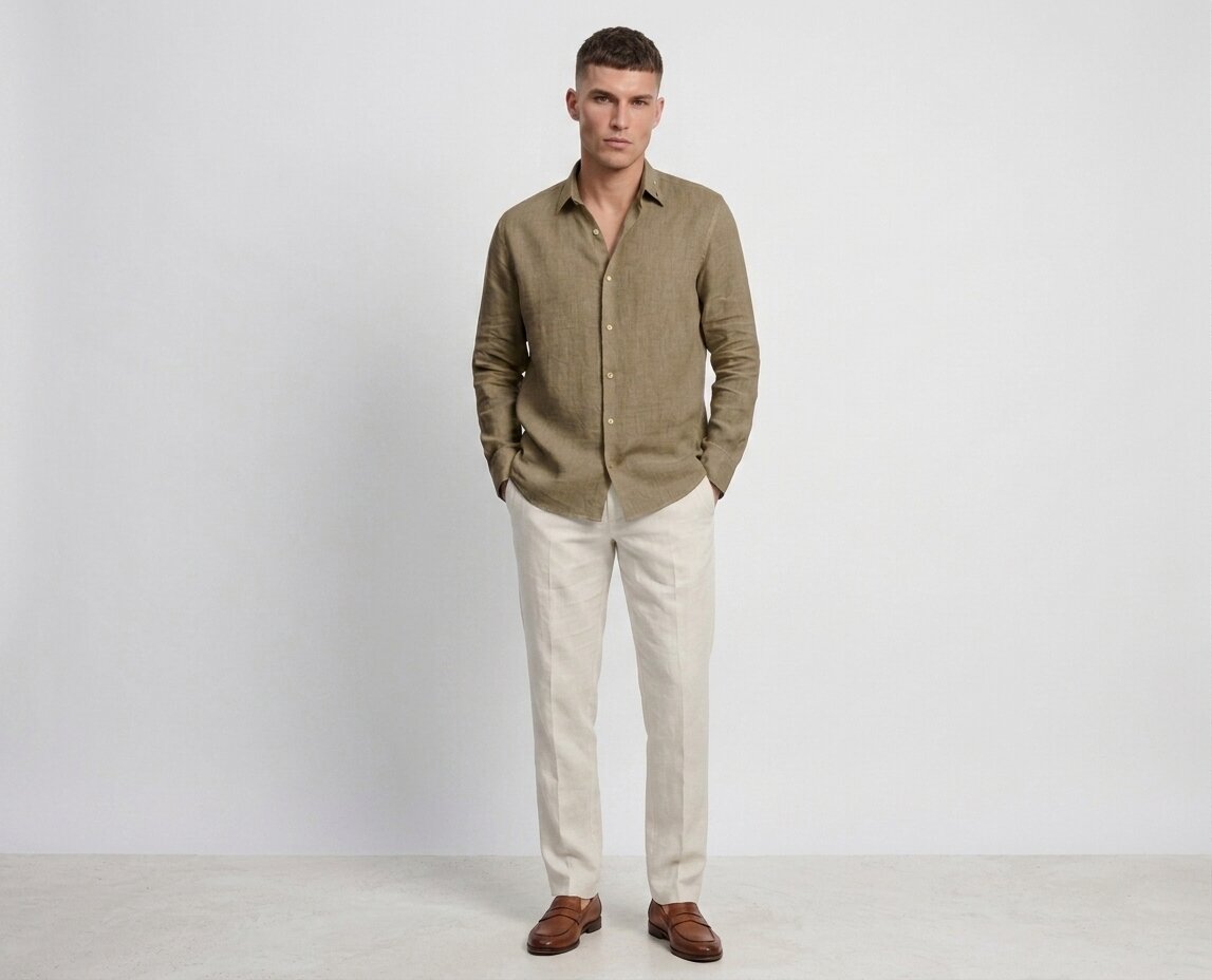 Olive Khaki Linen Shirt