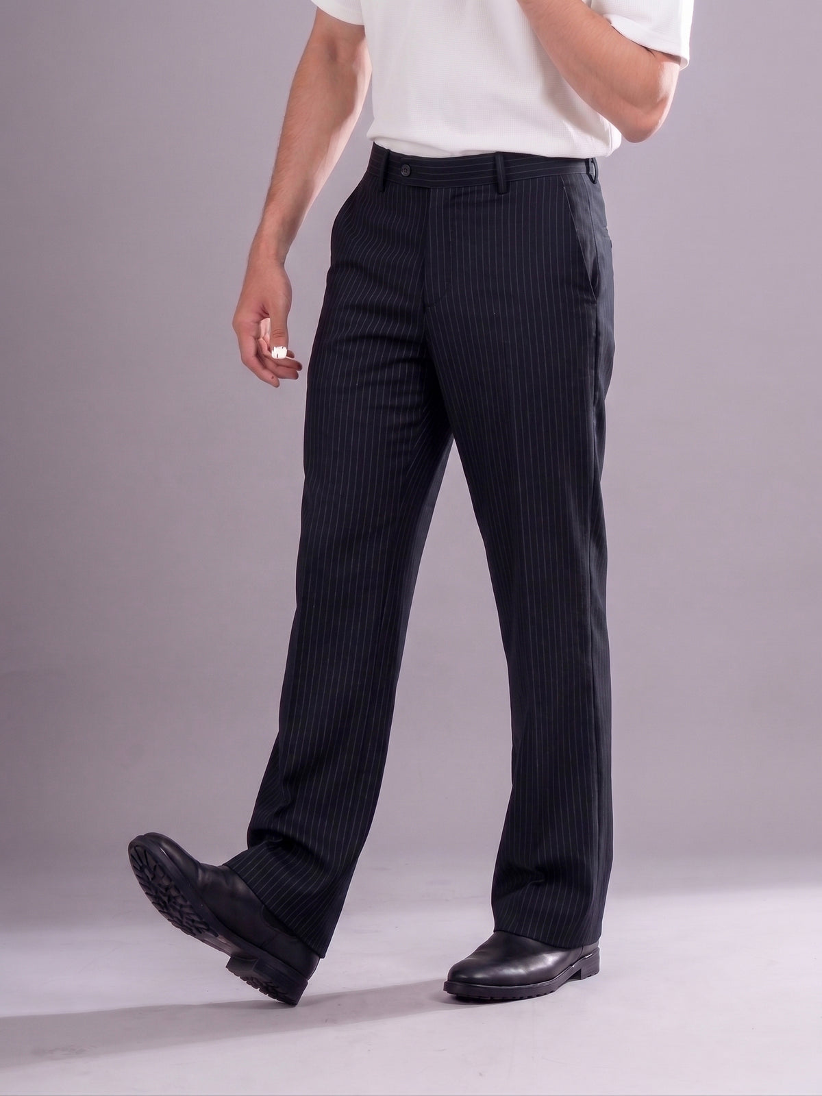 Navy Blue Striped Bootcut Pant