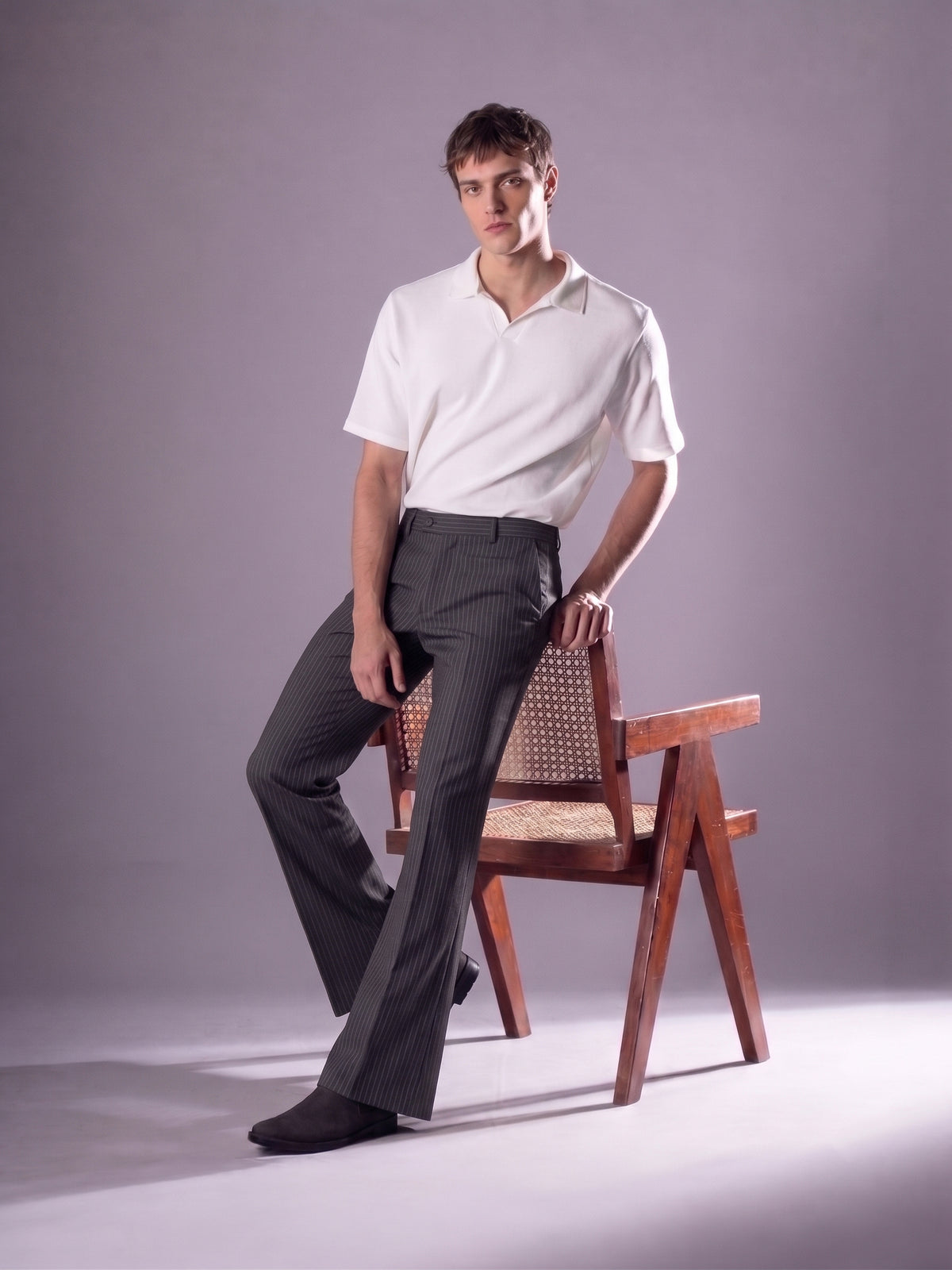 Grey Striped Bootcut Pant