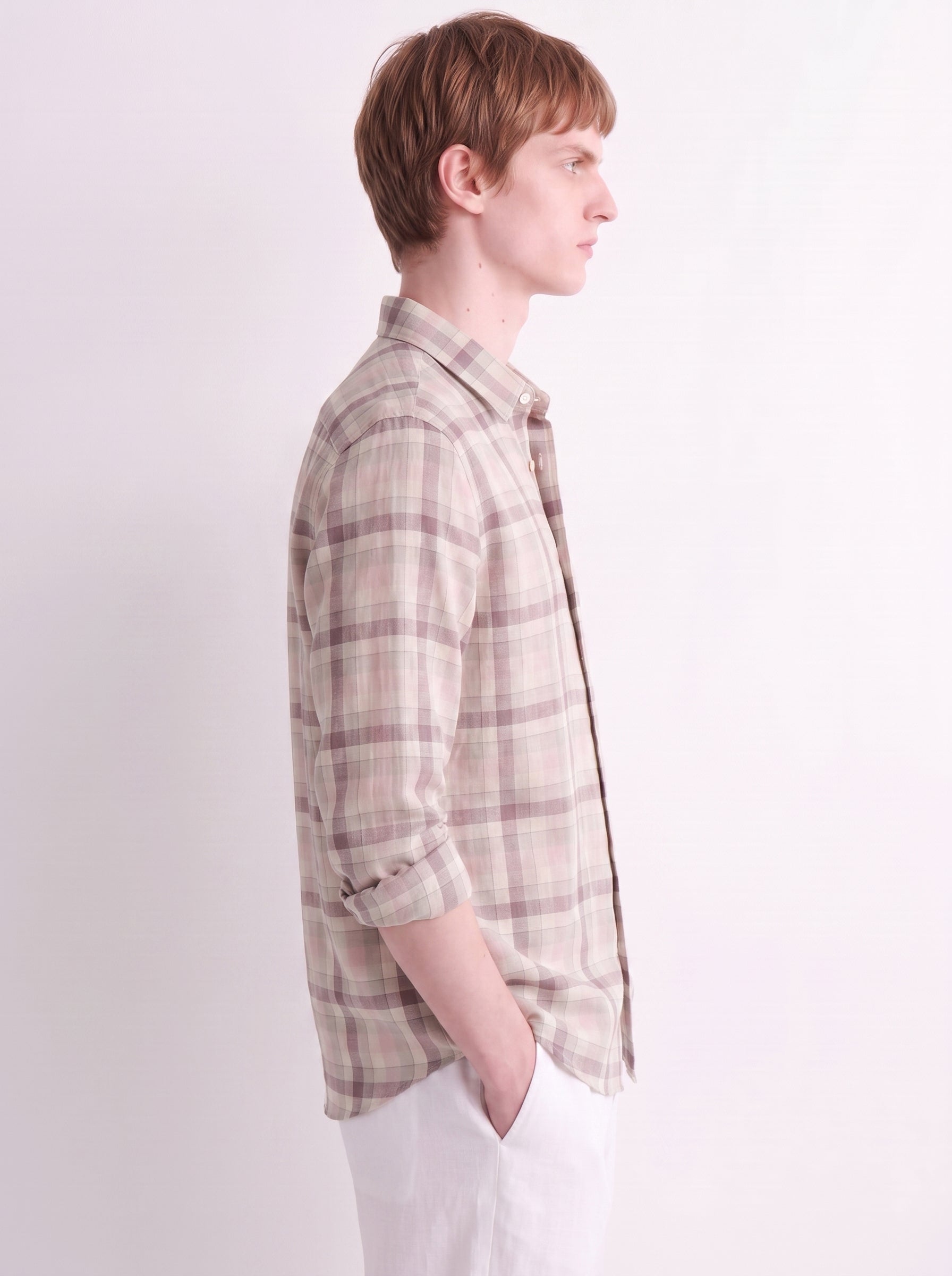 Dusty Pink Checked Linen Shirt