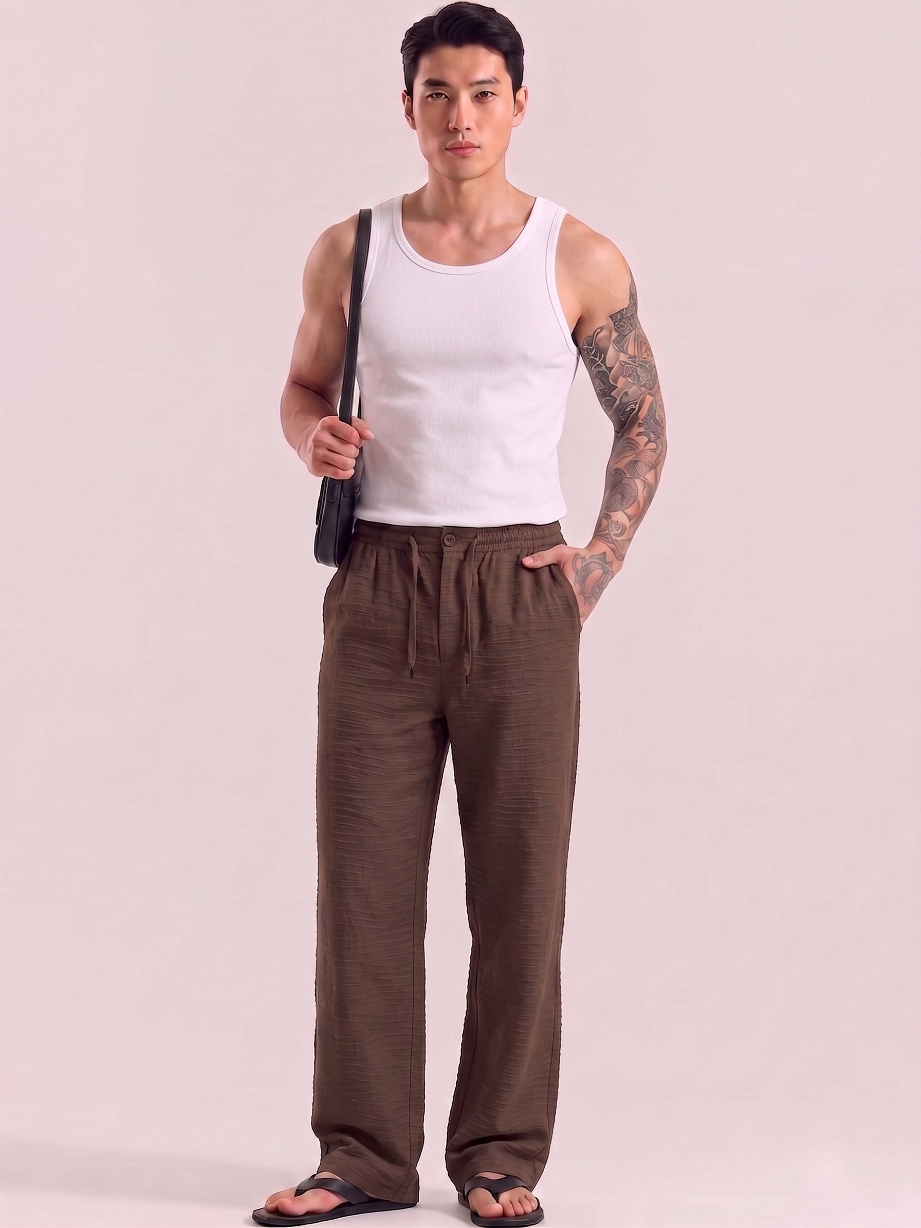 Coffee Striped Cotton Linen Pant