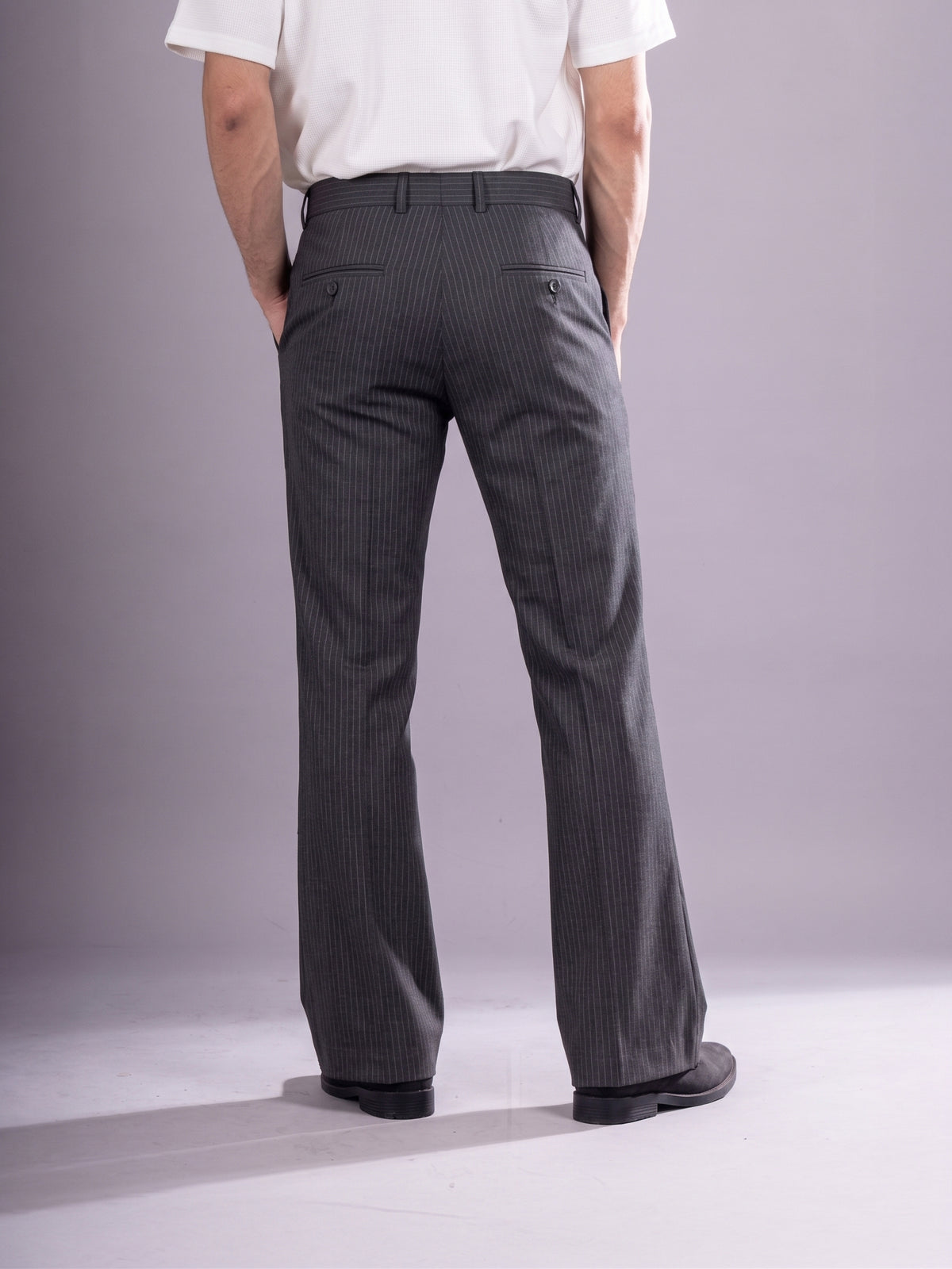 Grey Striped Bootcut Pant