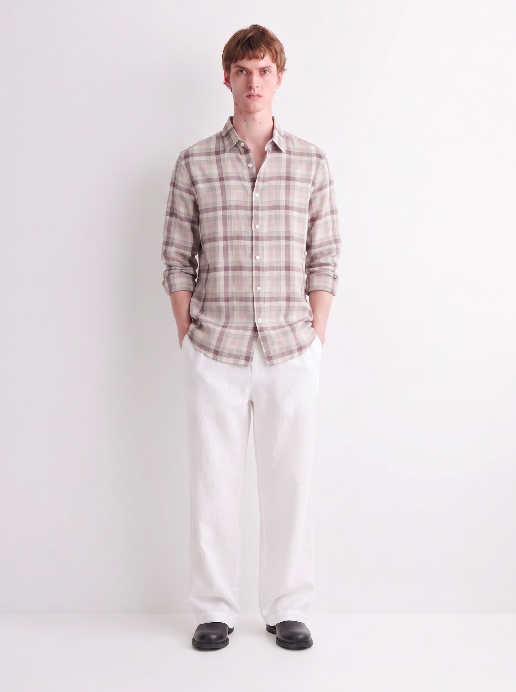 Dusty Pink Checked Linen Shirt