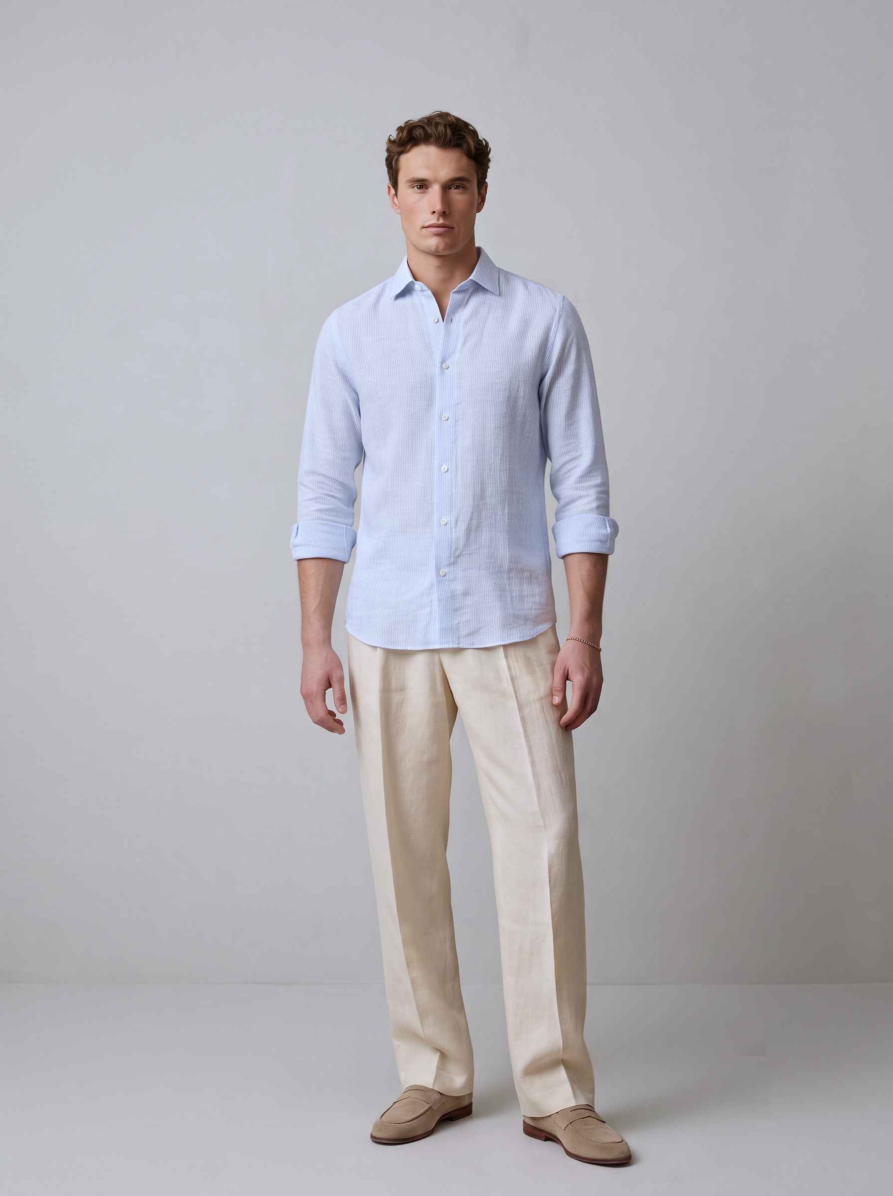 Ice Blue Striped Linen Shirt