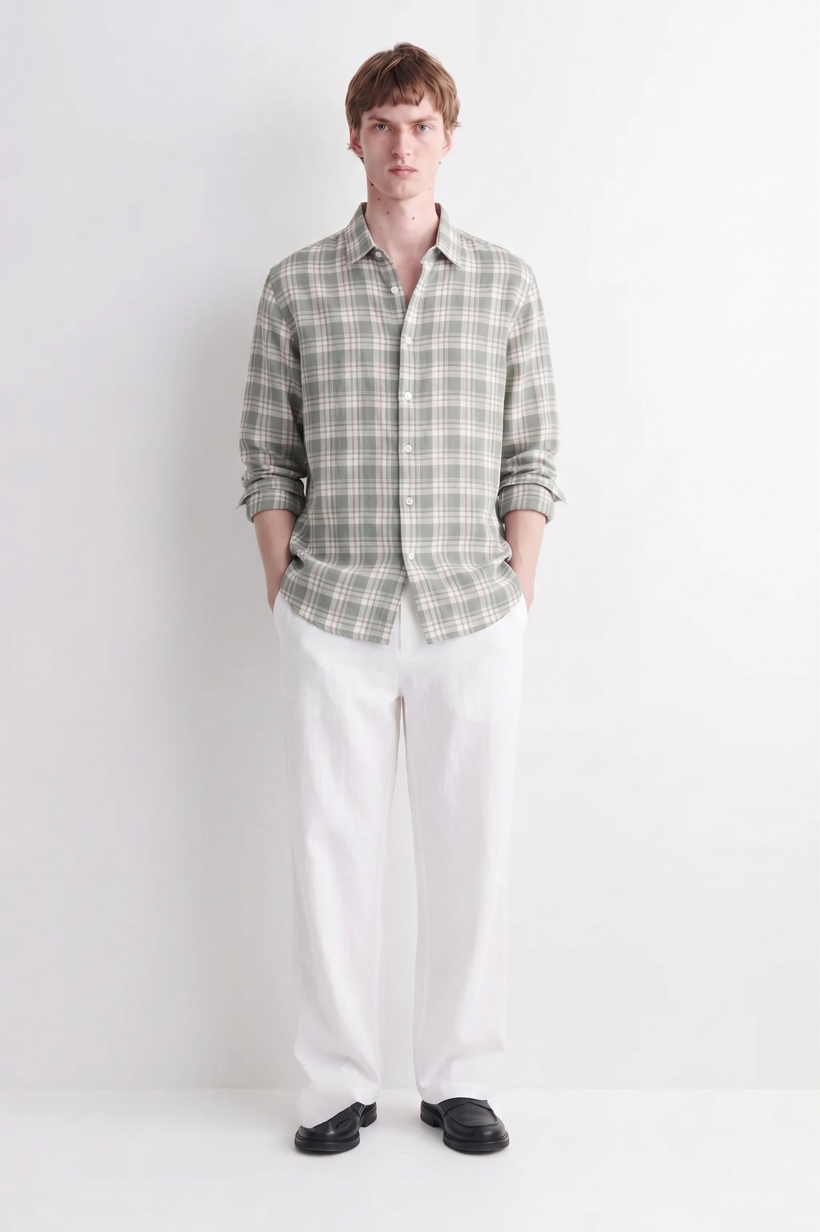 Sage Checked Linen Shirt