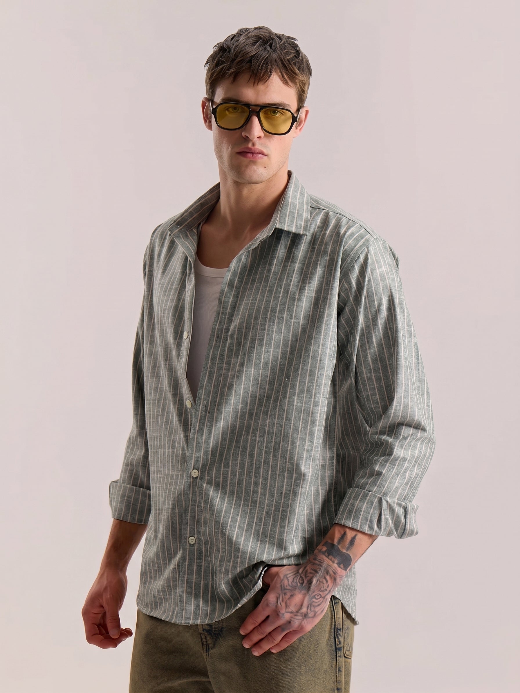 Green Striped Linen Shirt