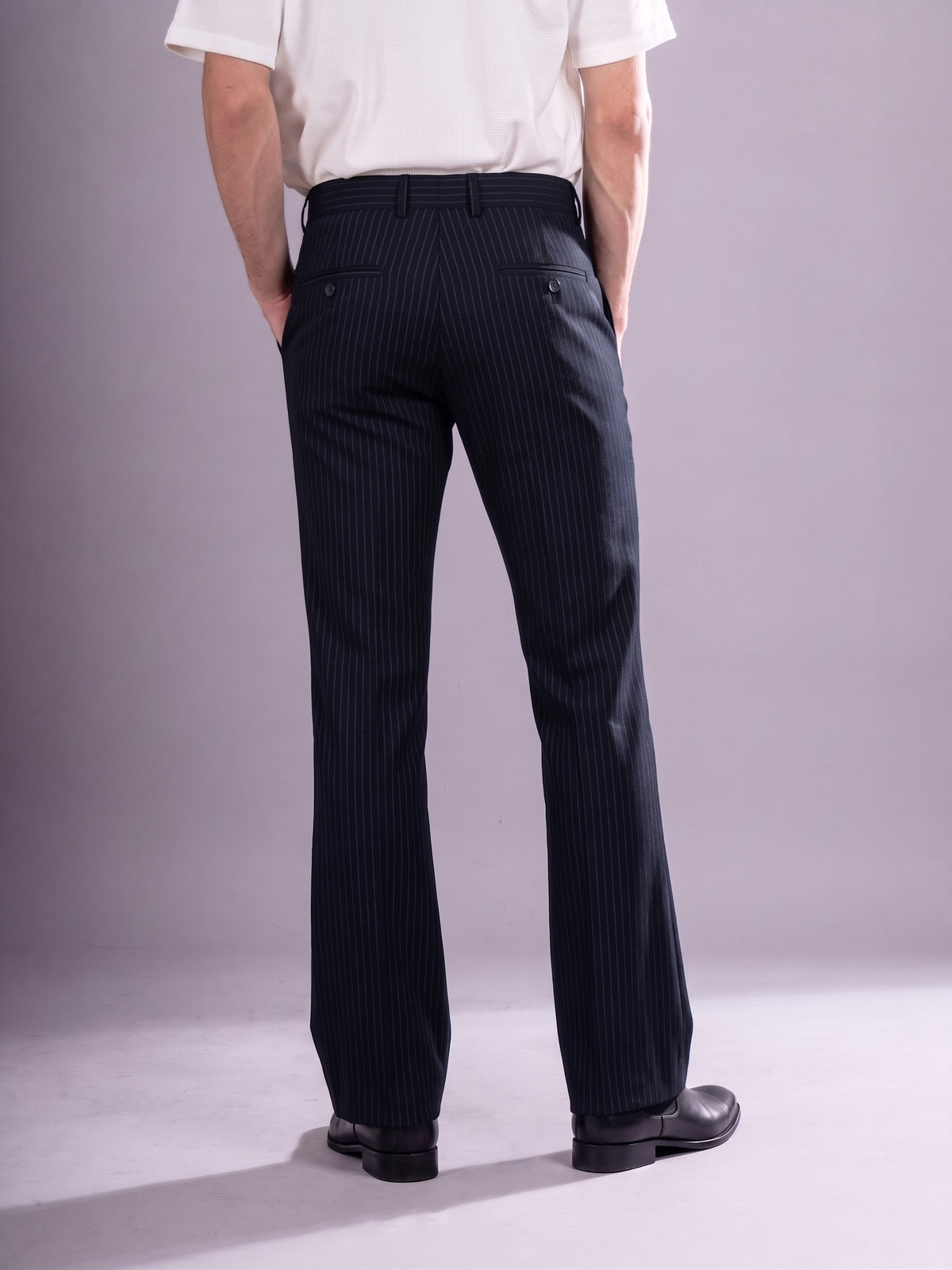 Navy Blue Striped Bootcut Pant