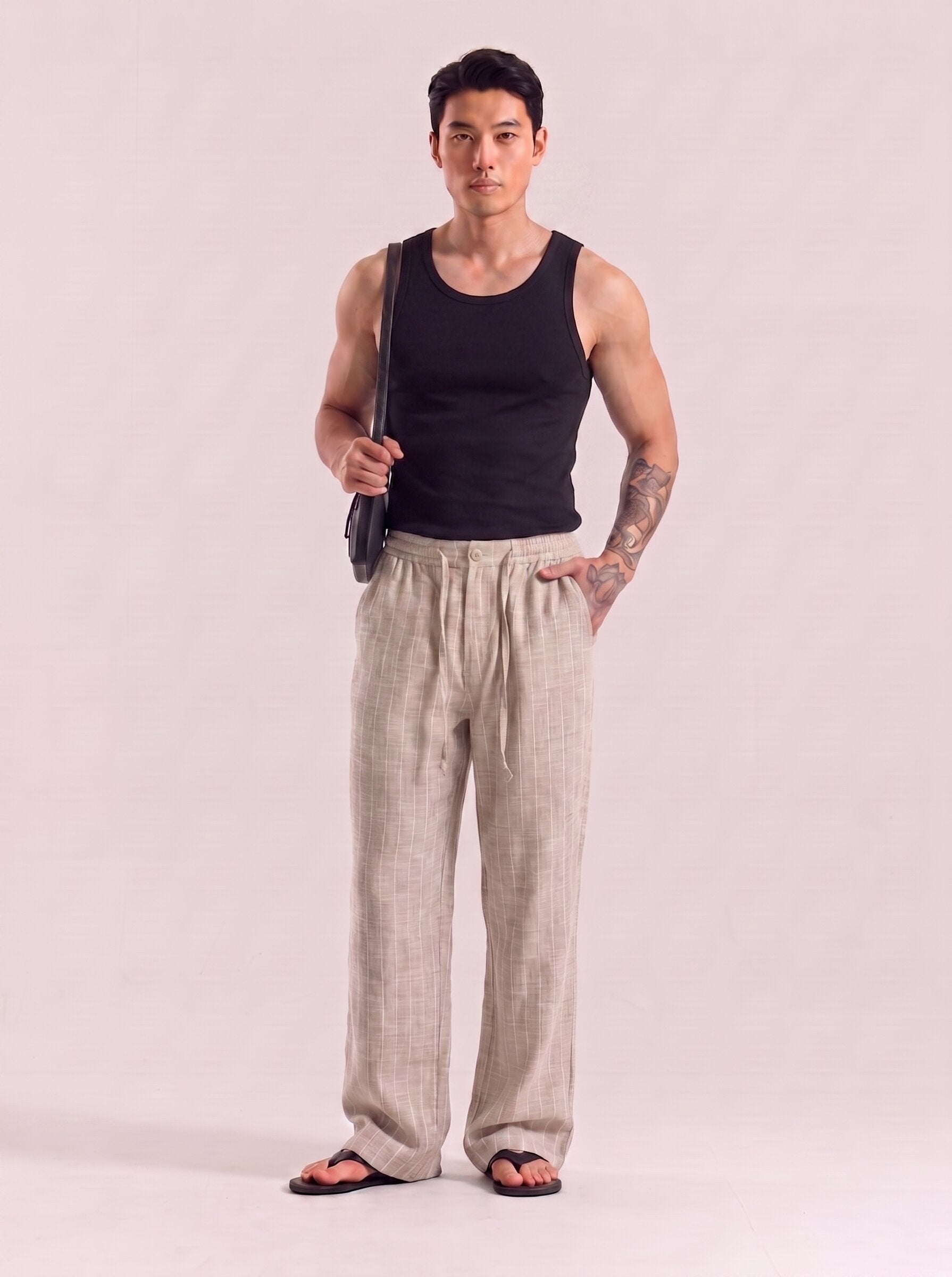 Natural Striped Cotton Linen Pant
