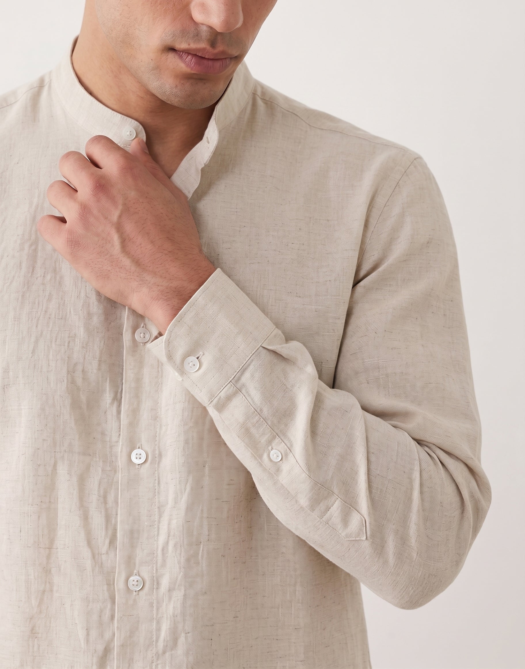 Natural Chinese Collar Linen Shirt
