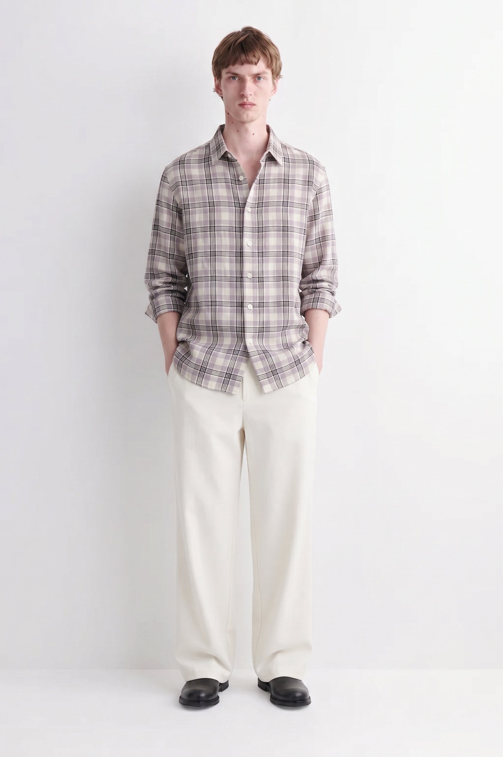 Purple Checked Linen Shirt