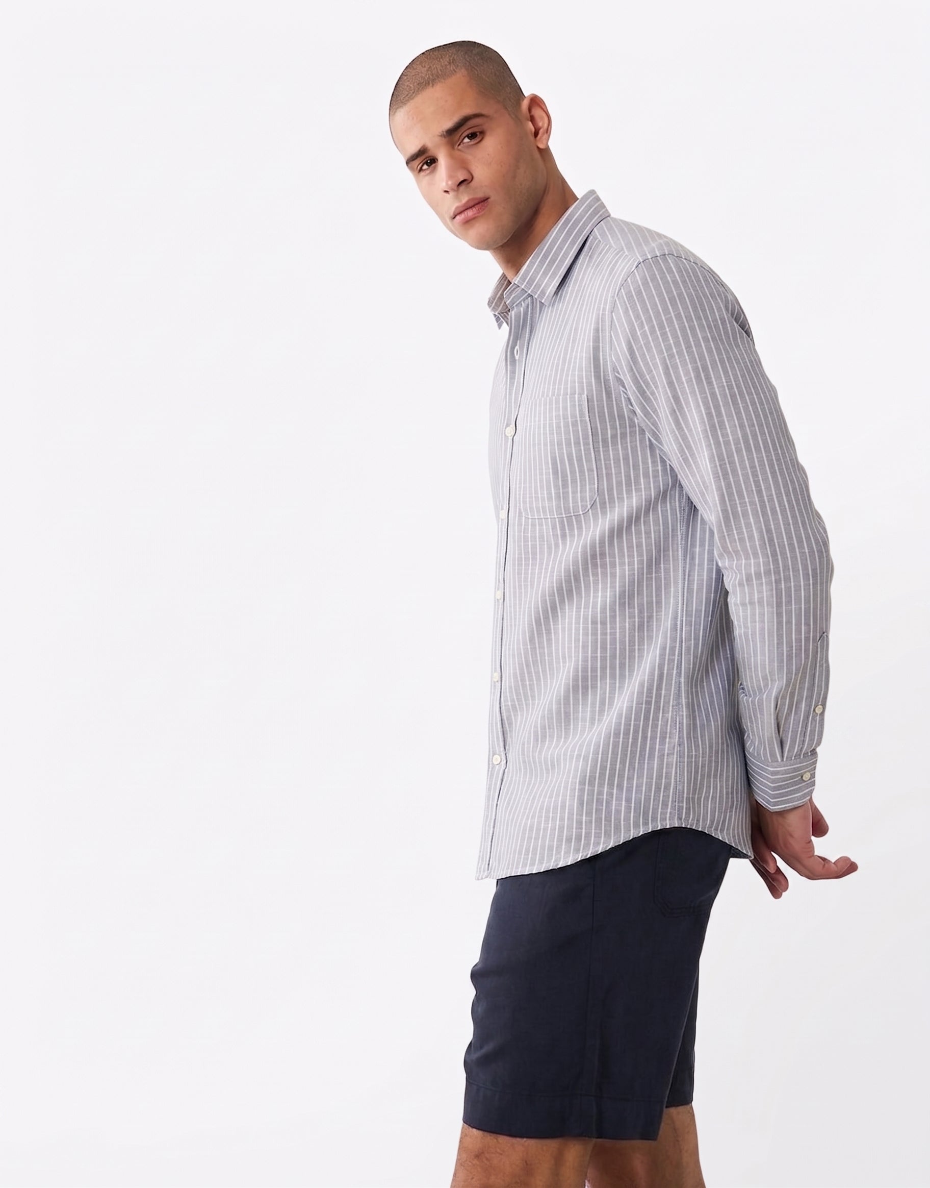 Grey Striped Linen Shirt