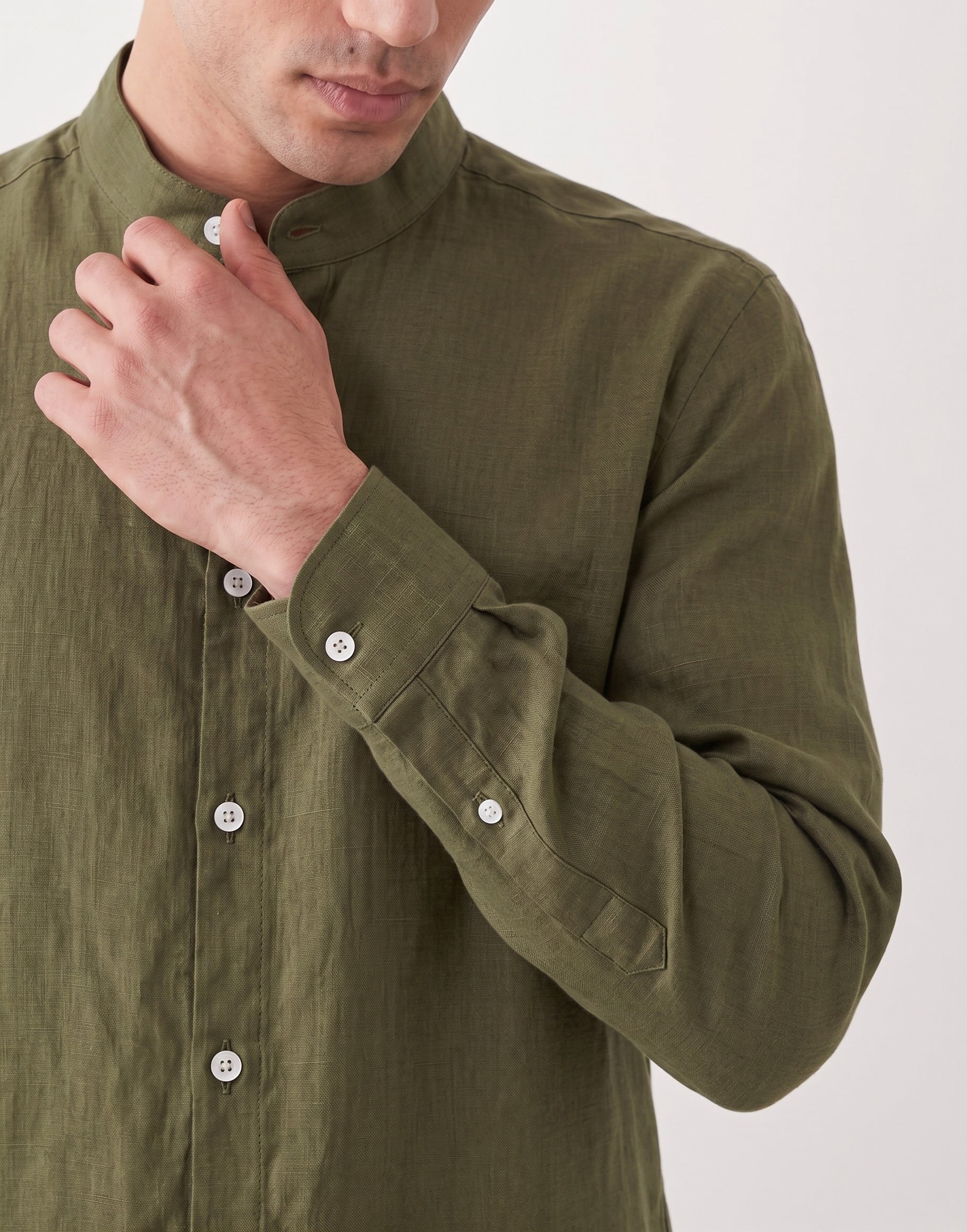 Forest Chinese Collar Linen Shirt
