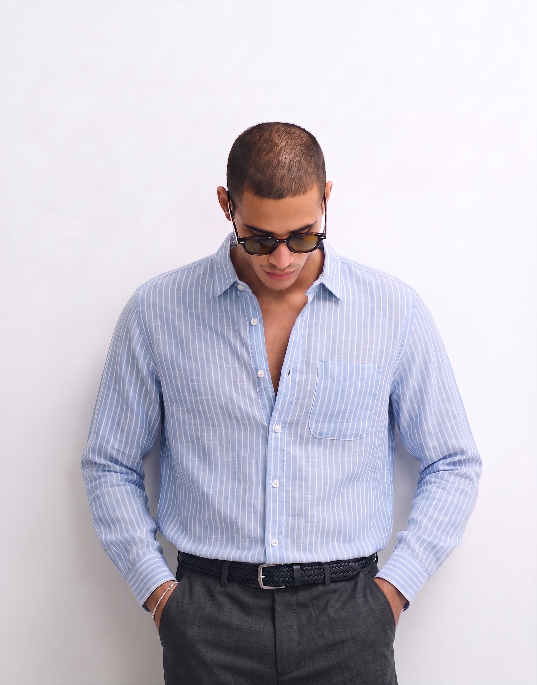 Sky Blue Striped Linen Shirt