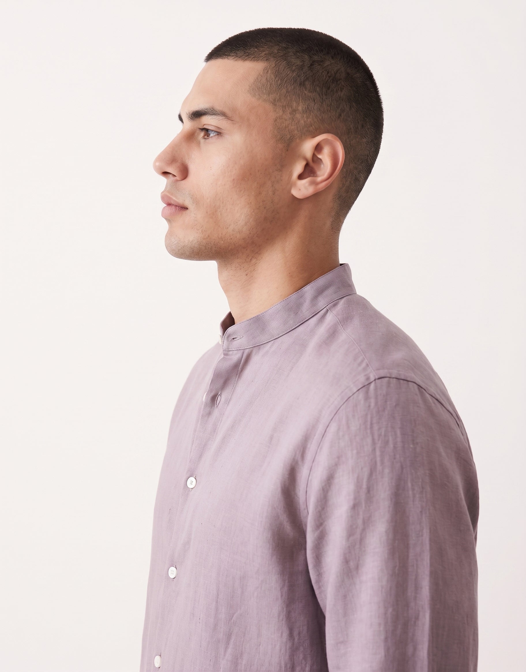 Lavender Chinese Collar Linen Shirt