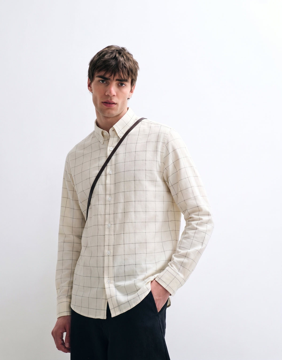 Cream Cotton Checked Shirt