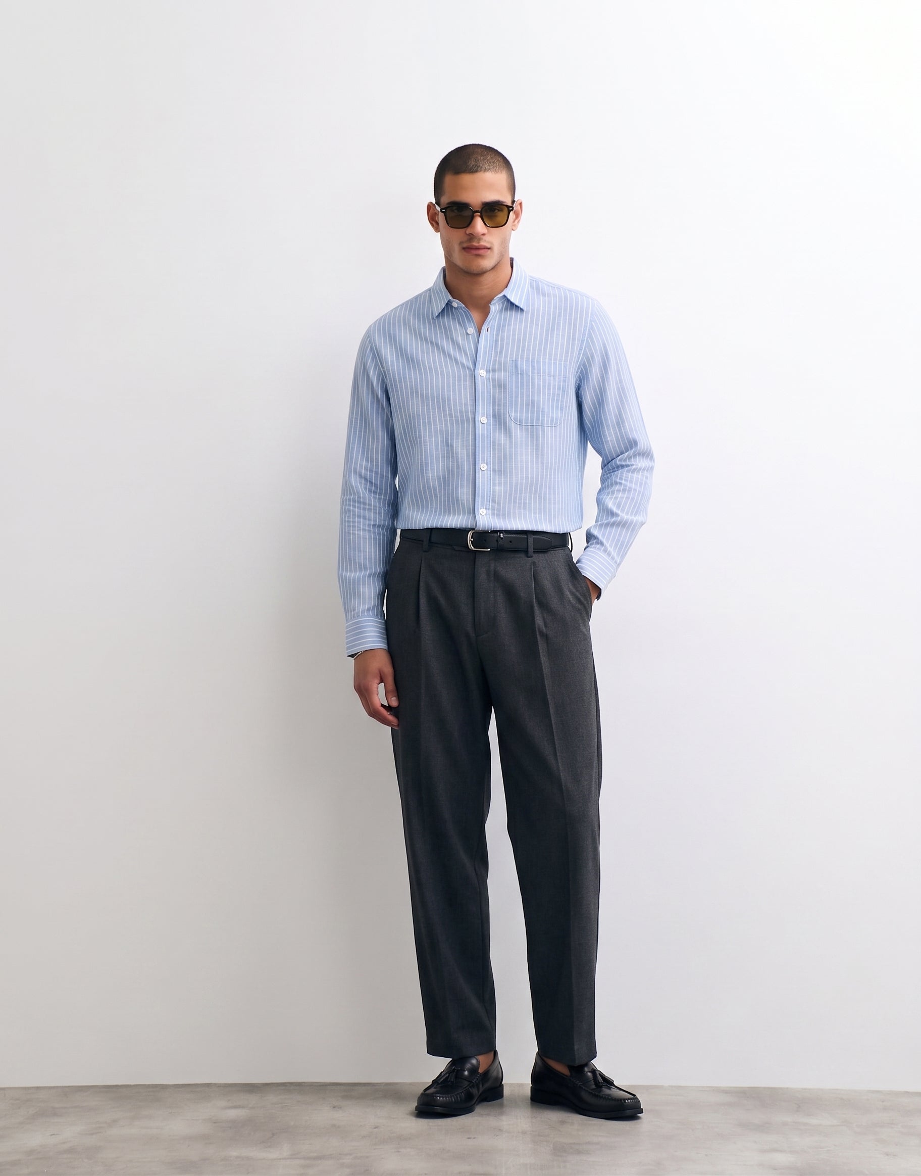 Sky Blue Striped Linen Shirt
