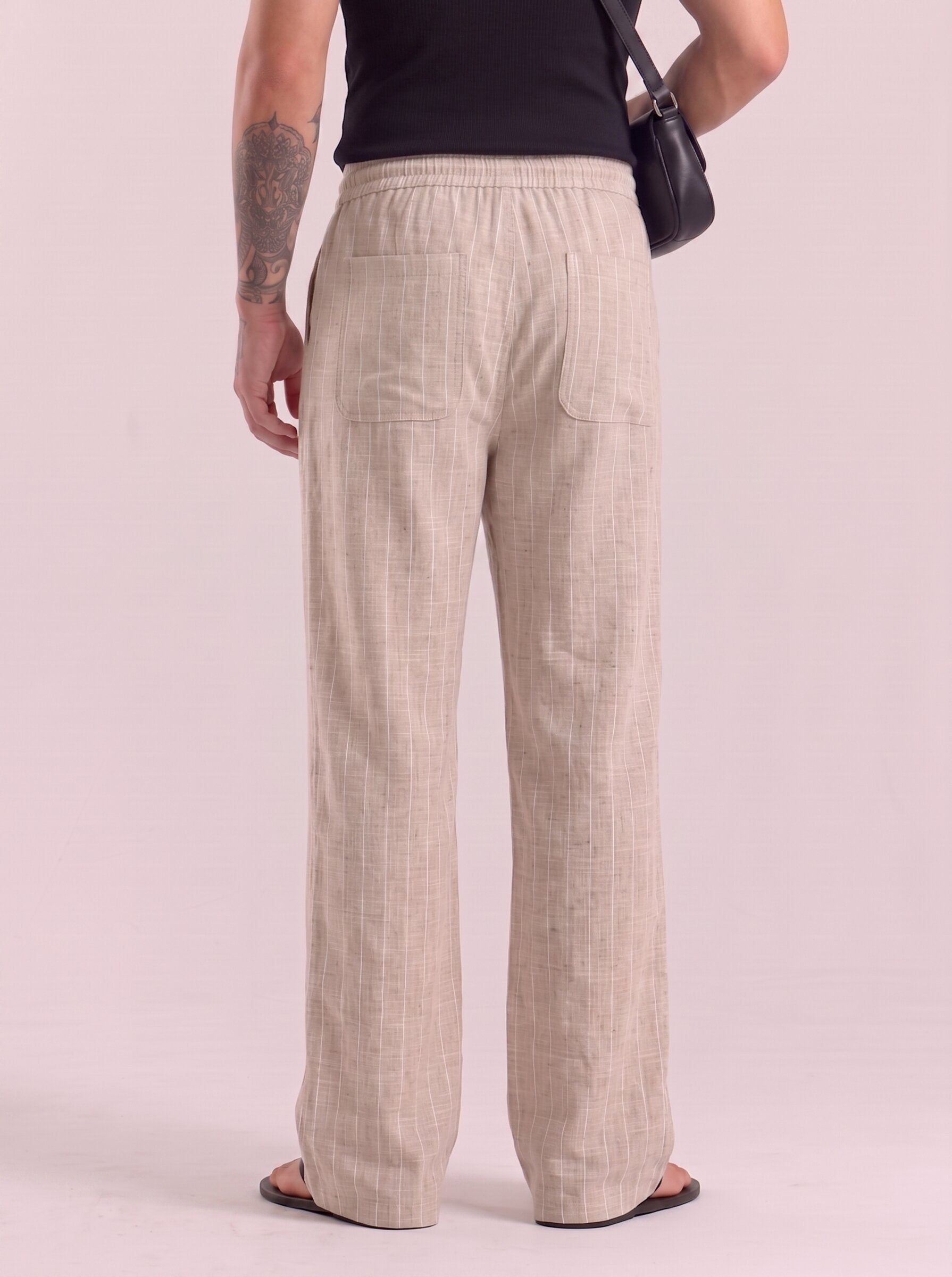 Natural Striped Cotton Linen Pant