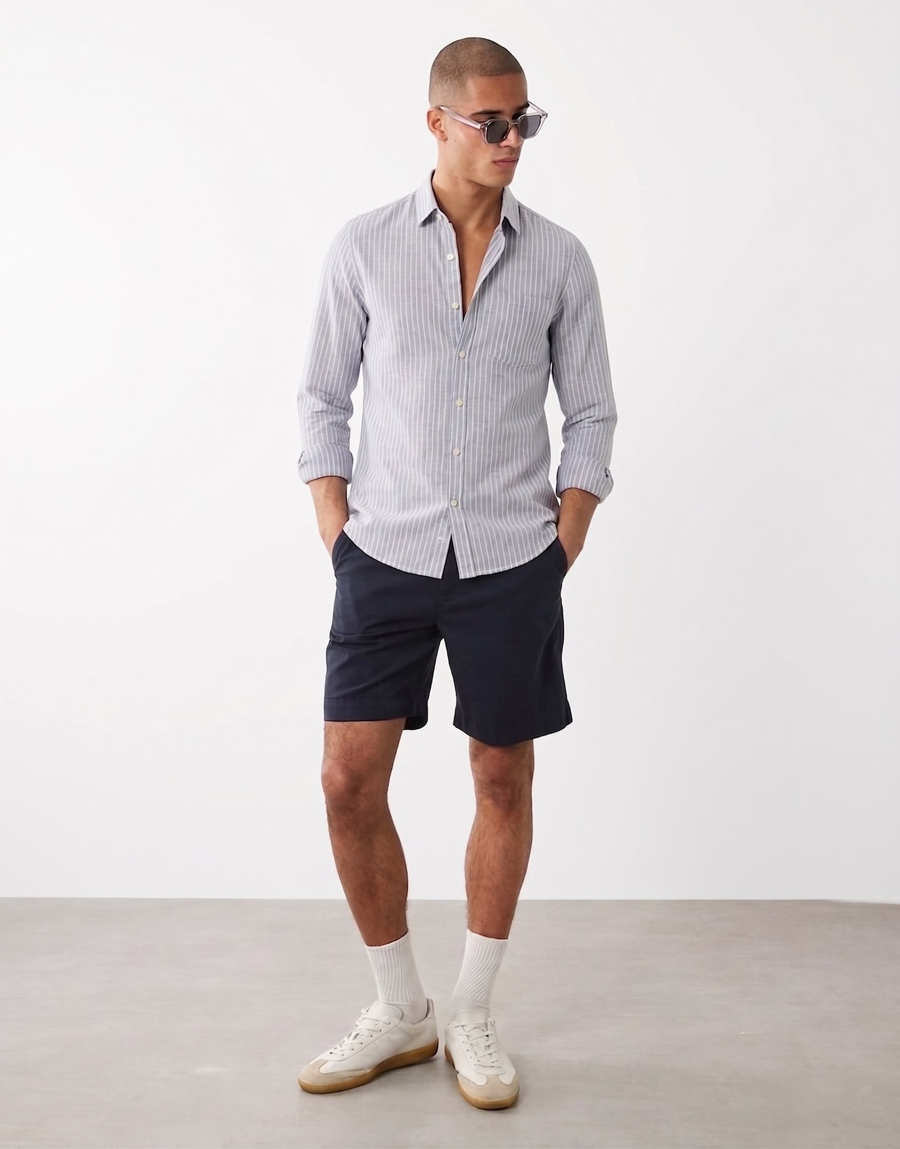 Grey Striped Linen Shirt