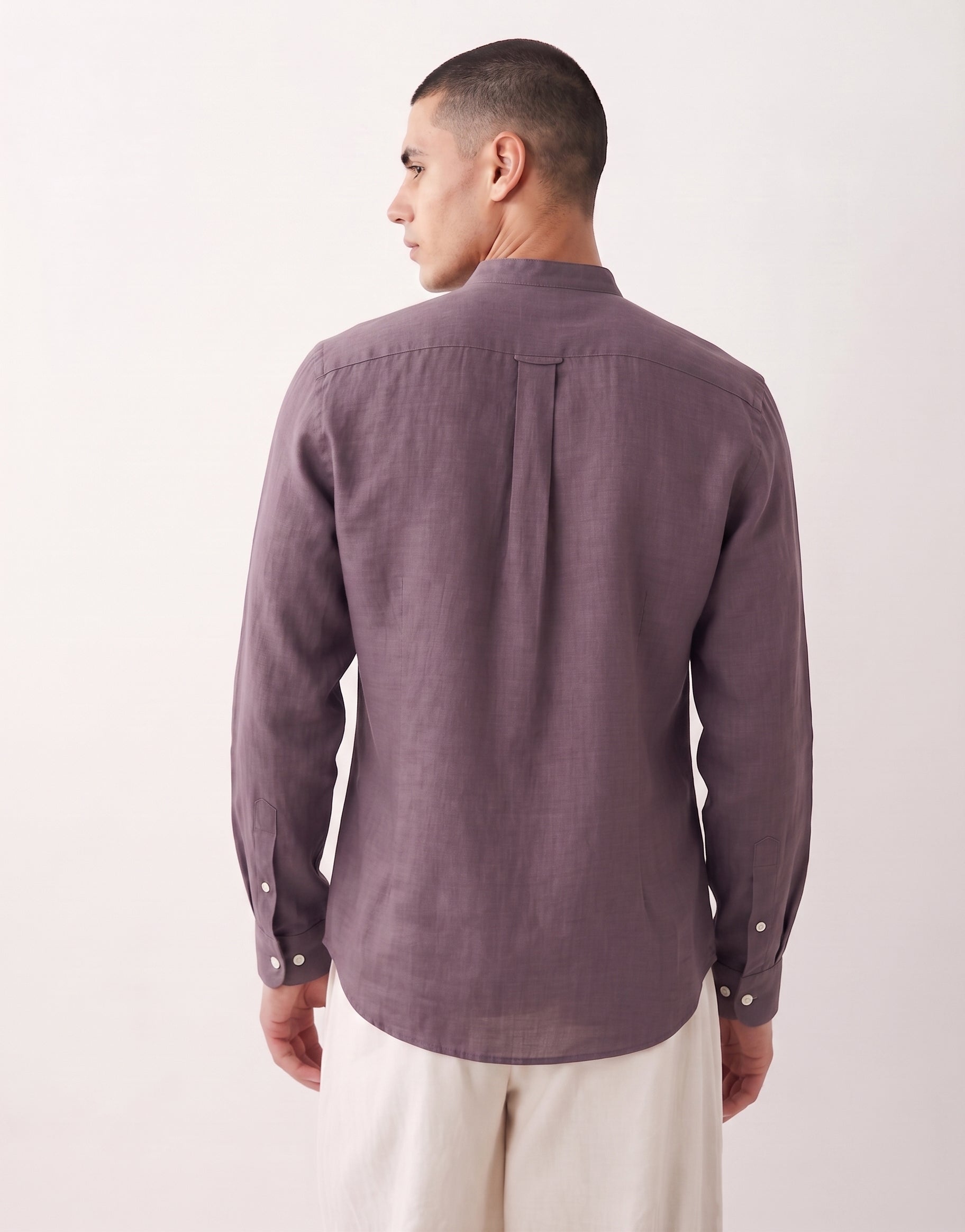 Purple Chinese Collar Linen Shirt