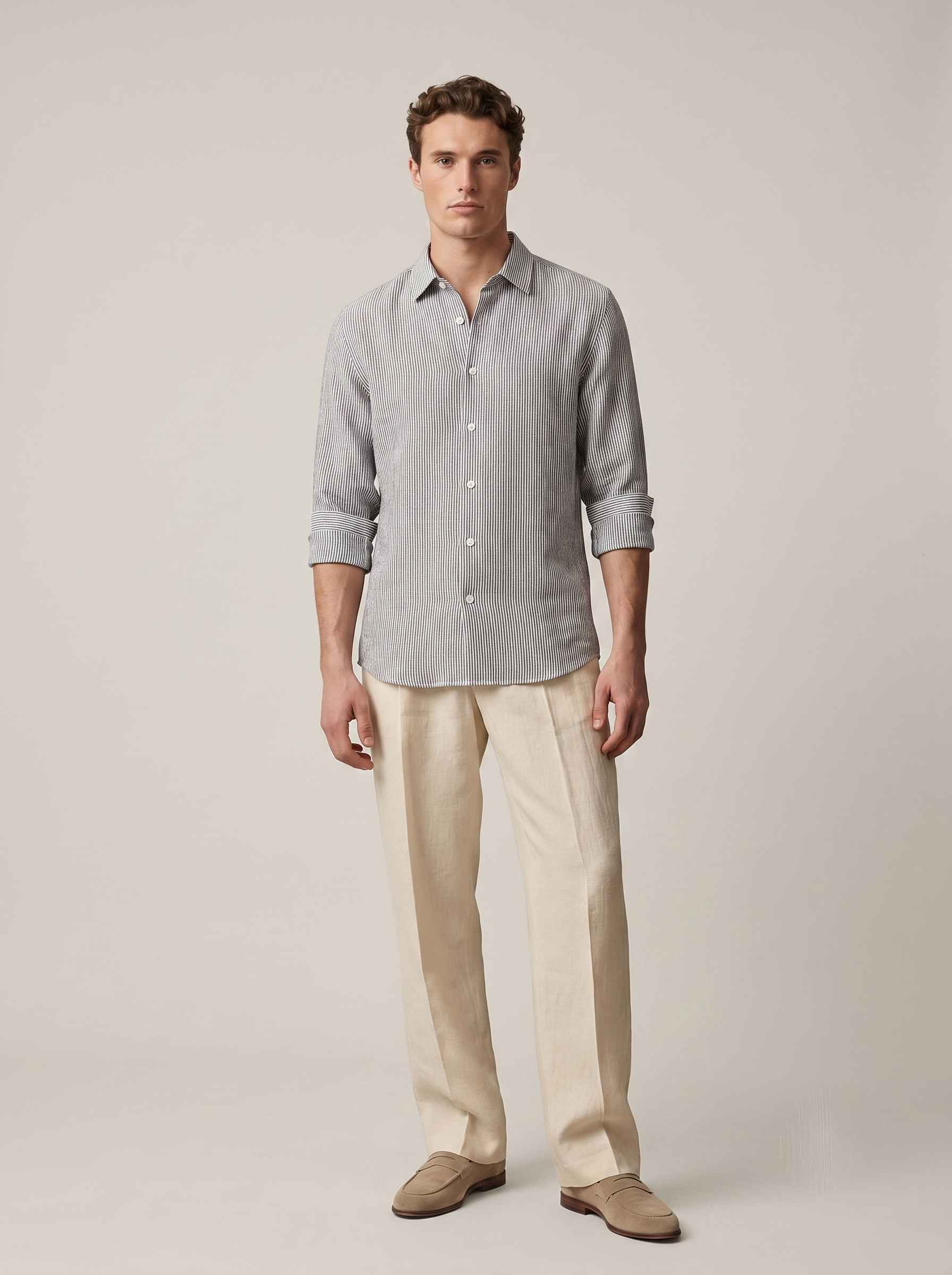 Dark Grey Striped Linen Shirt
