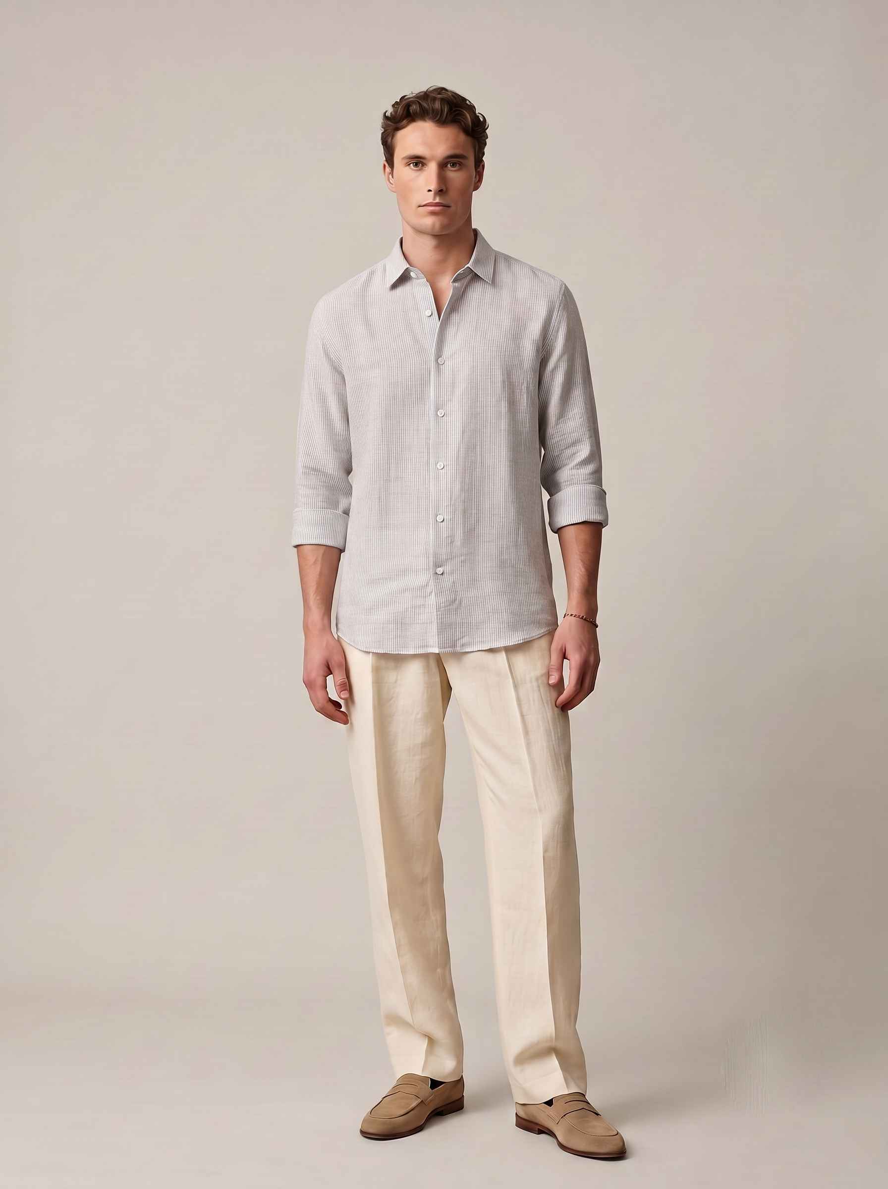 Light Grey Striped Linen Shirt
