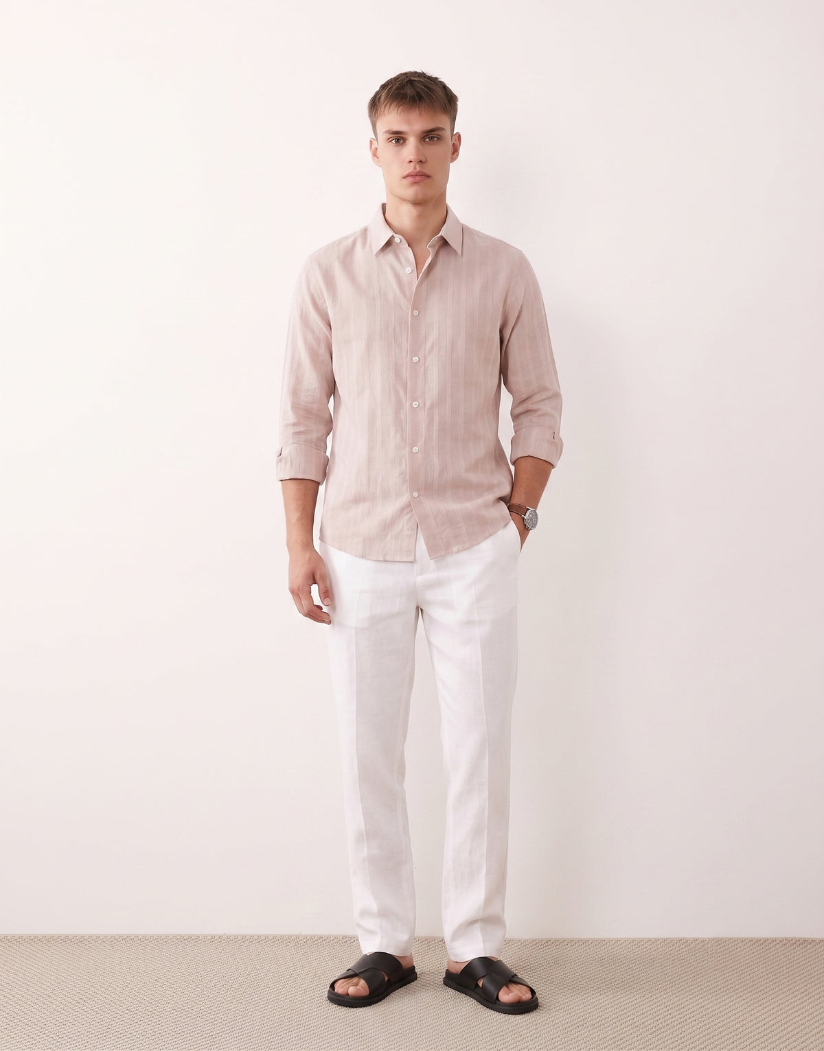 Dusty Pink Cotton Striped Shirt