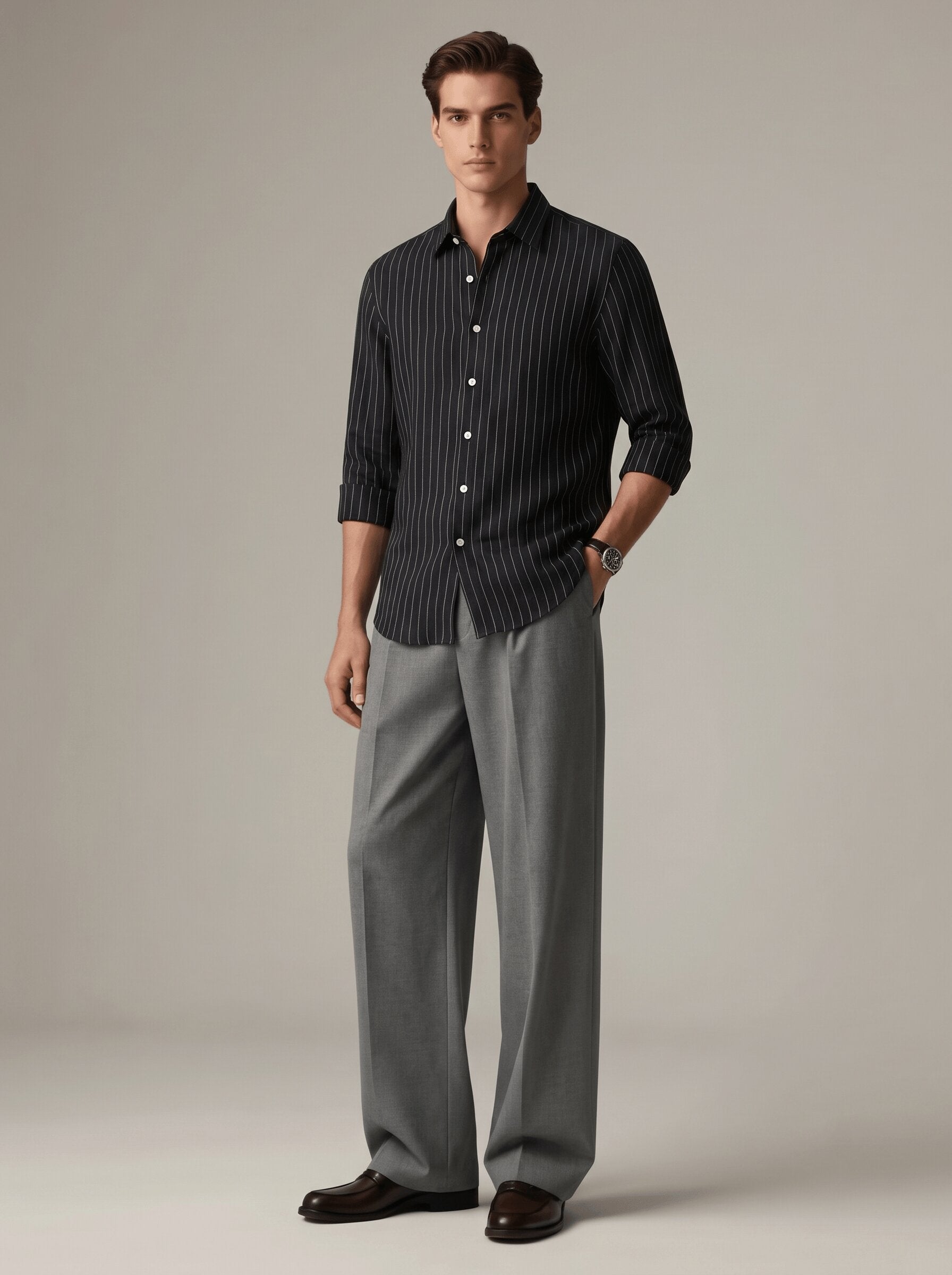 Black Pinstriped Linen Shirt
