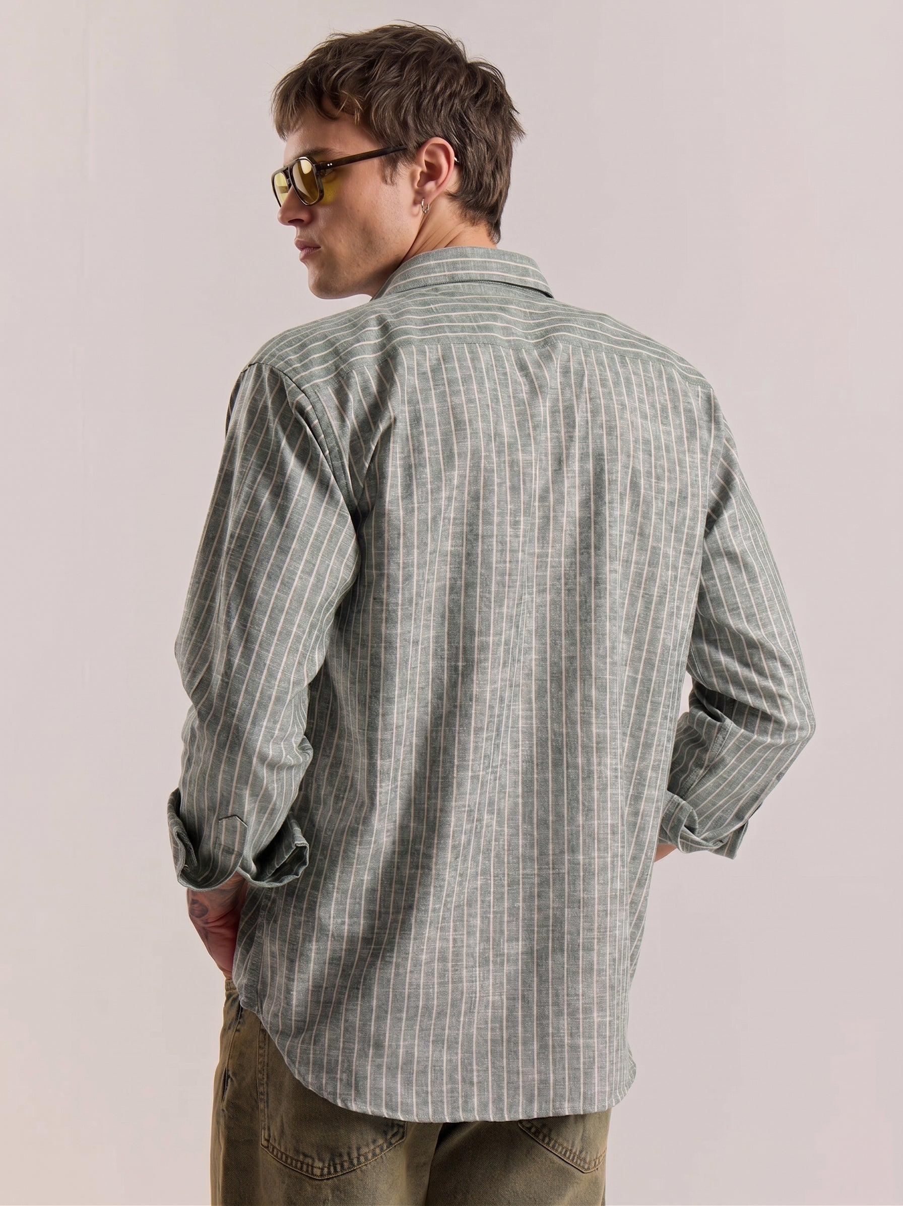 Green Striped Linen Shirt