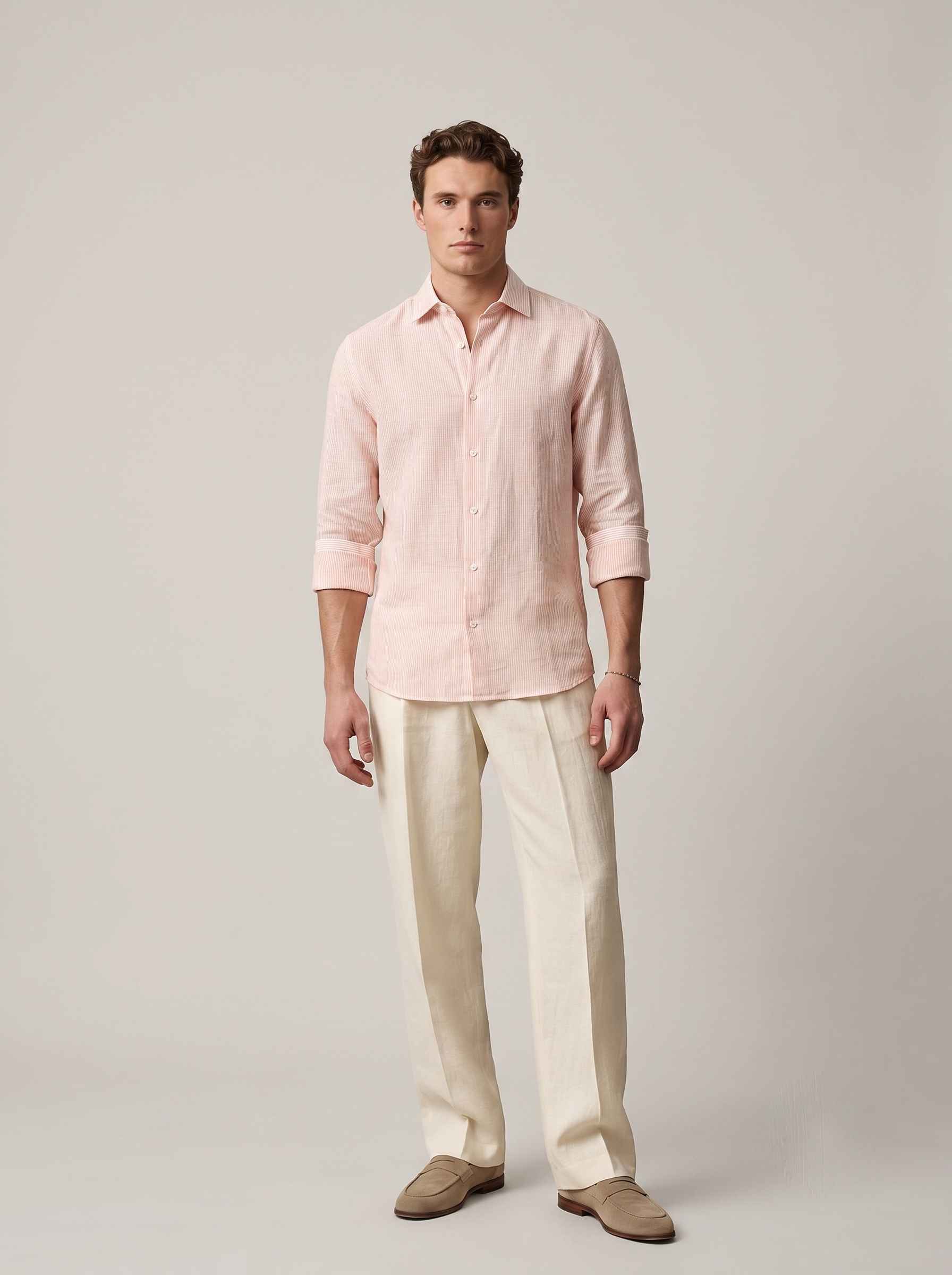 Pale Peach Striped Linen Shirt