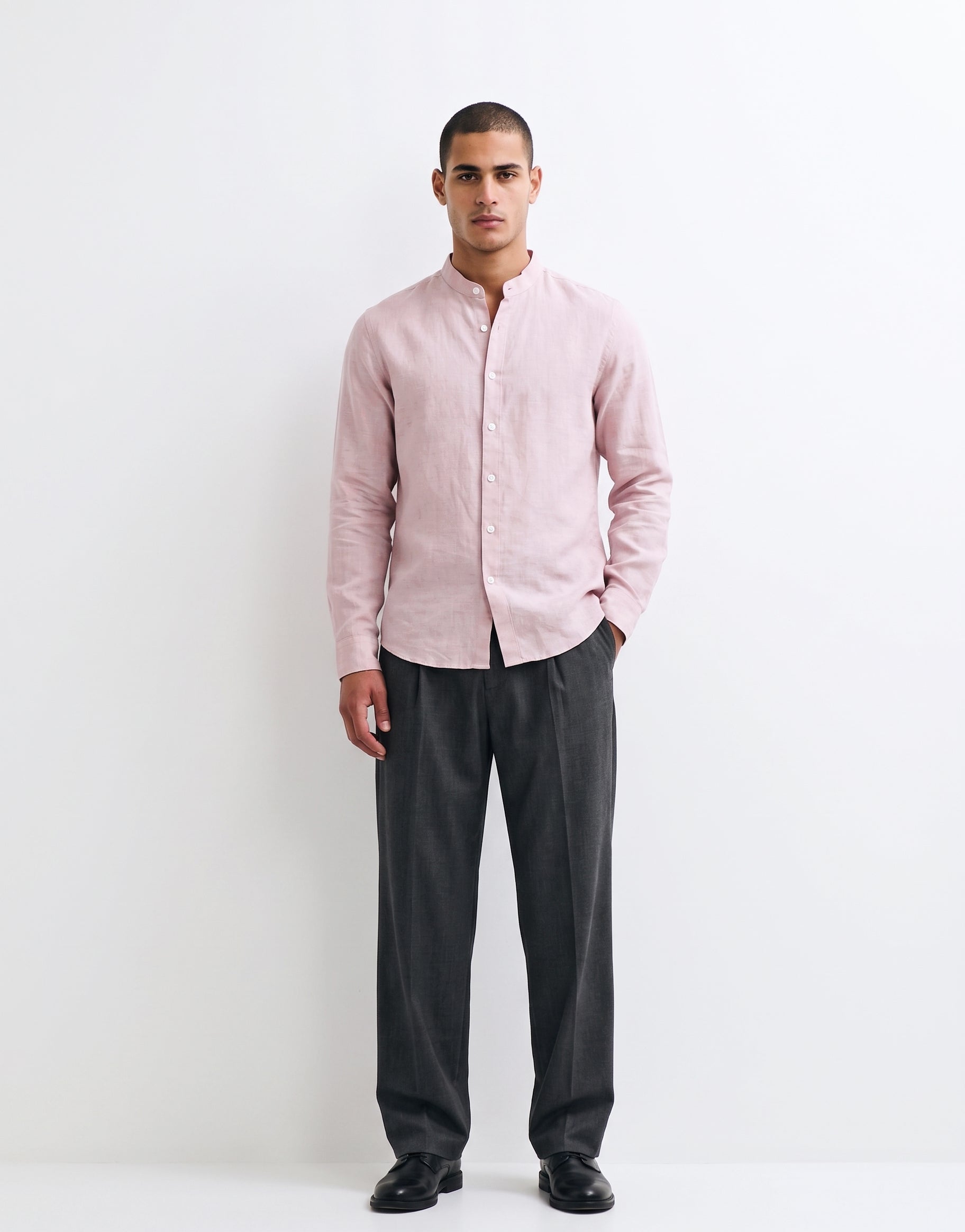 Petal Pink Chinese Collar Linen Shirt