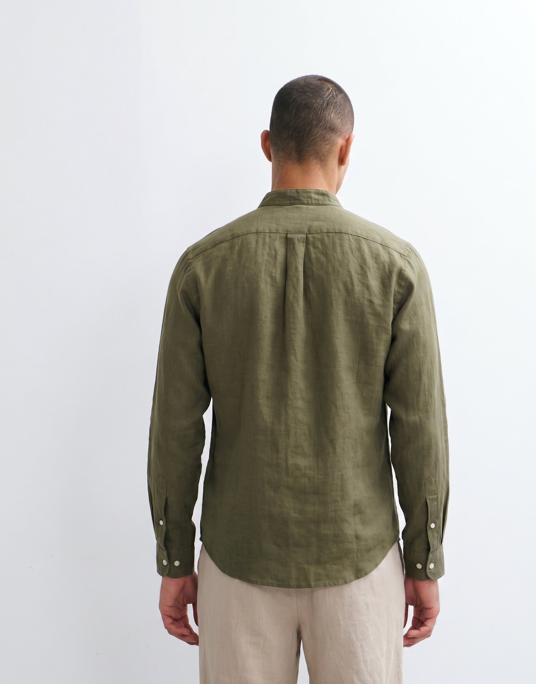 Forest Chinese Collar Linen Shirt