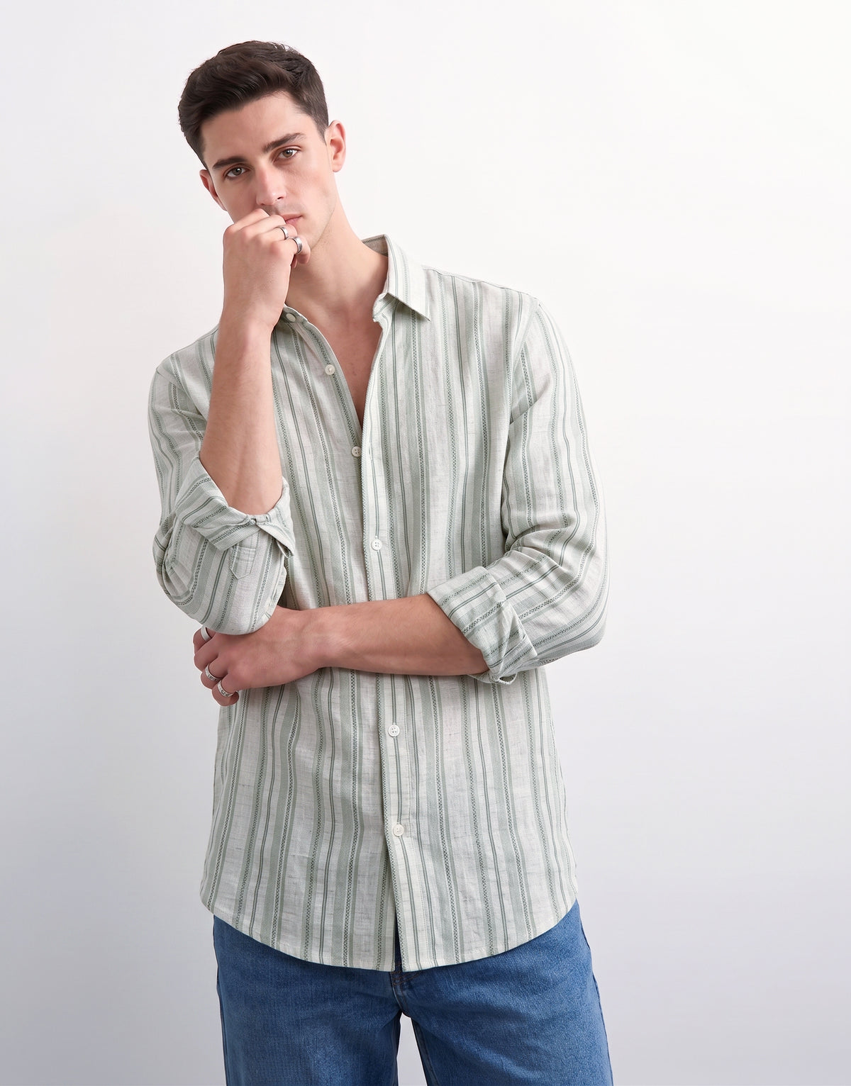 Green Striped Linen Shirt
