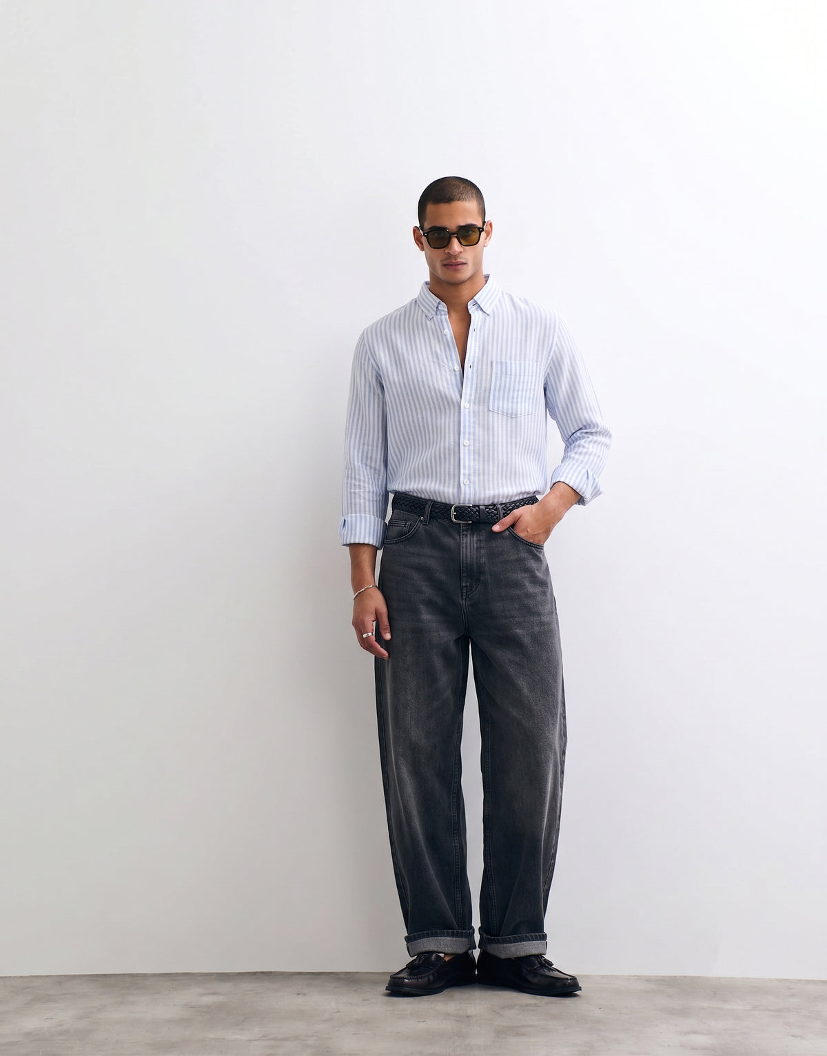 Baby Blue Striped Linen Shirt