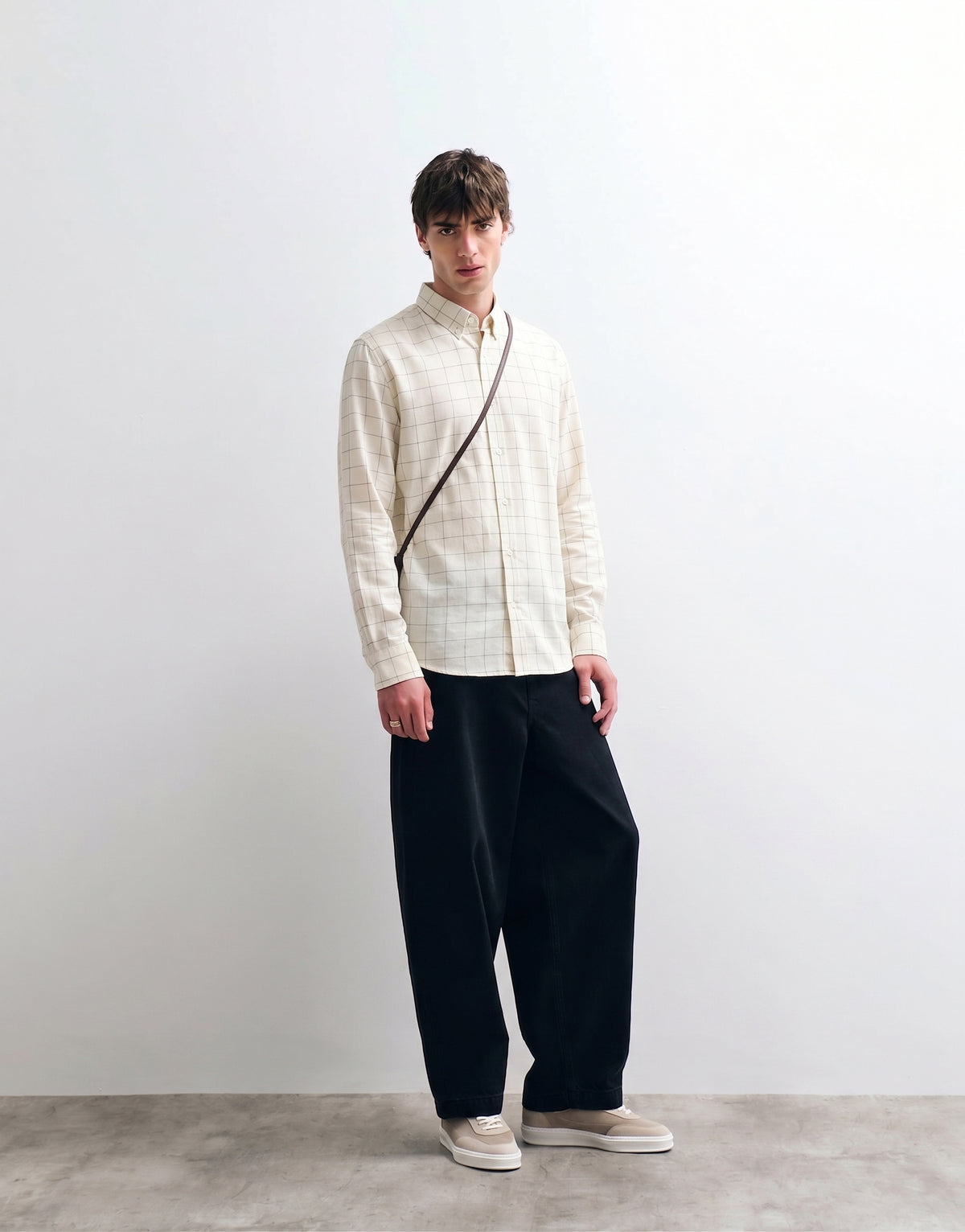 Cream Cotton Checked Shirt