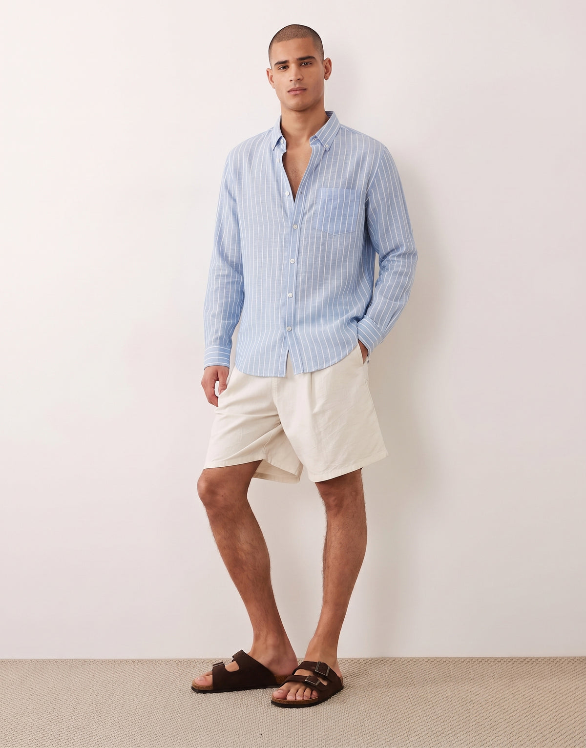 Baby Blue Striped Linen Shirt