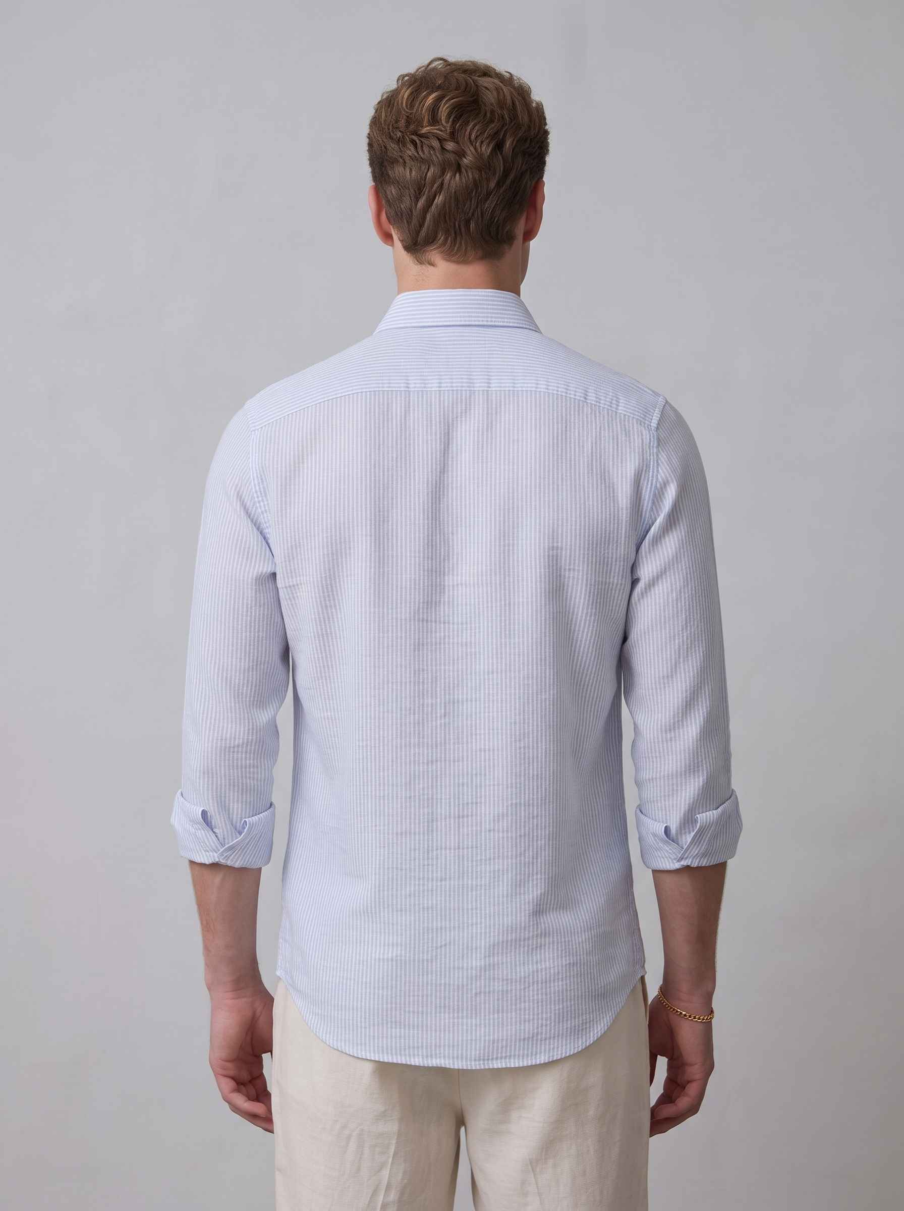 Ice Blue Striped Linen Shirt