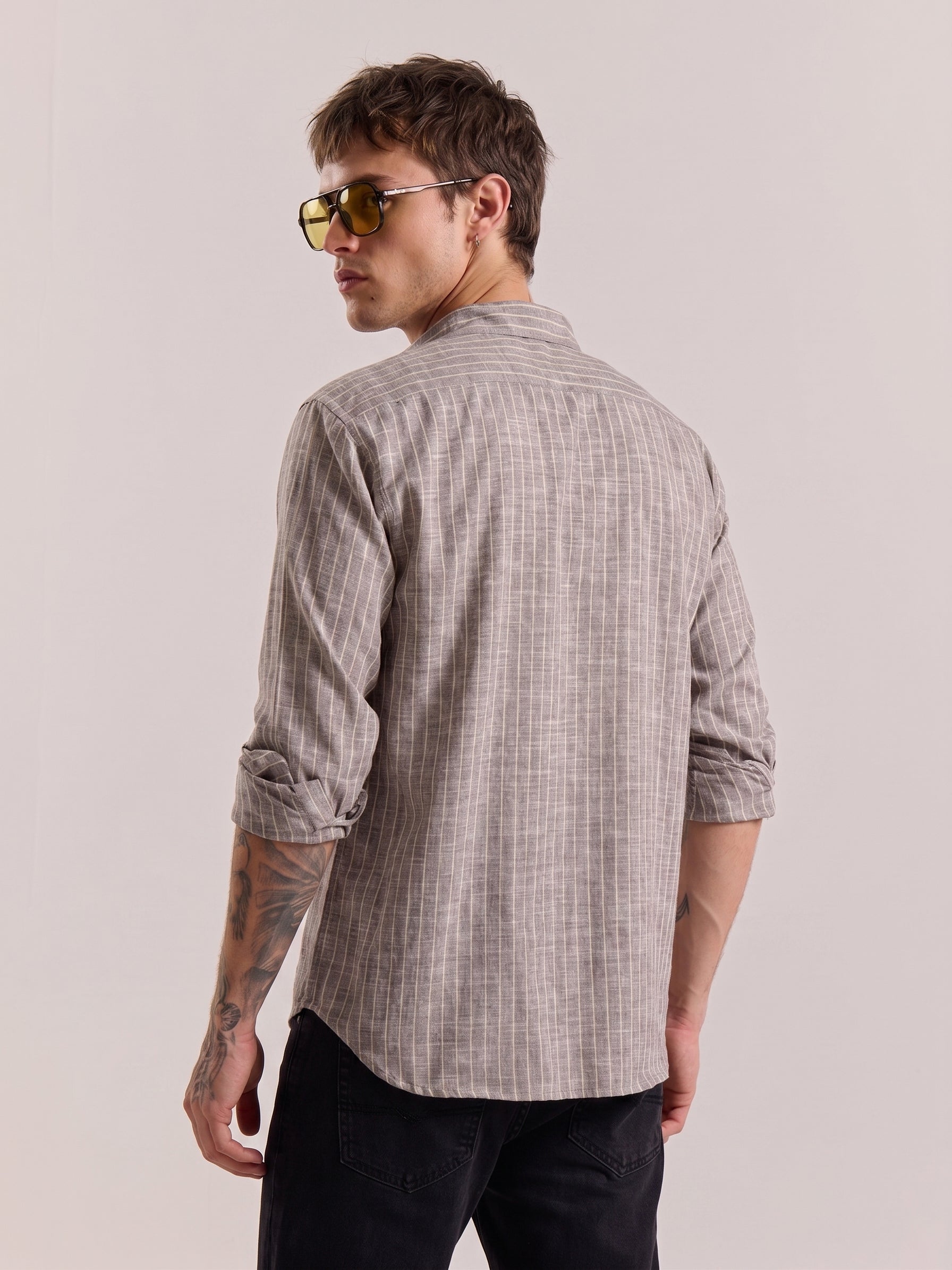 Brown Striped Linen Shirt