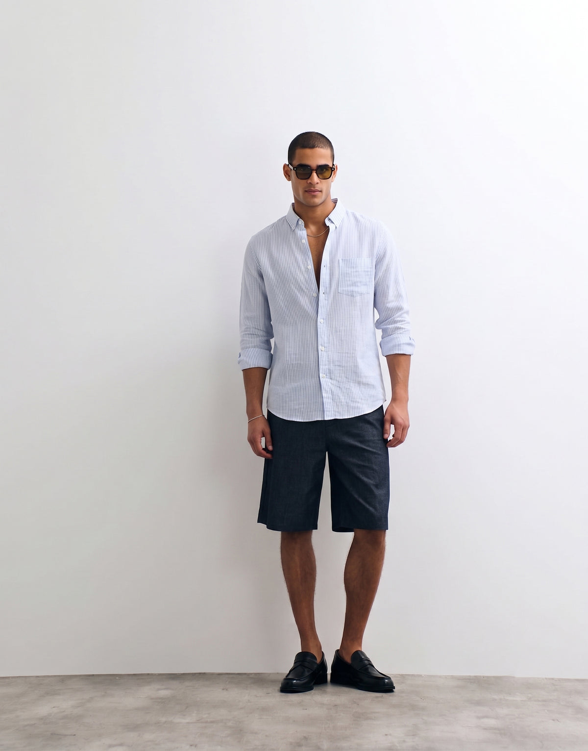 Baby Blue Striped Linen Shirt