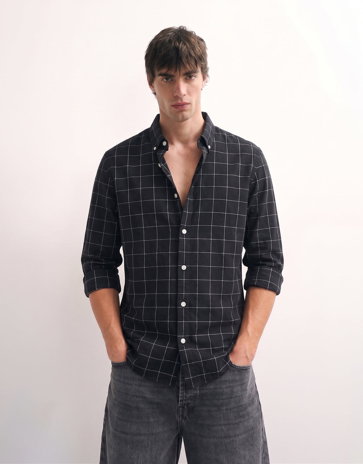 Black Checked Cotton Shirt