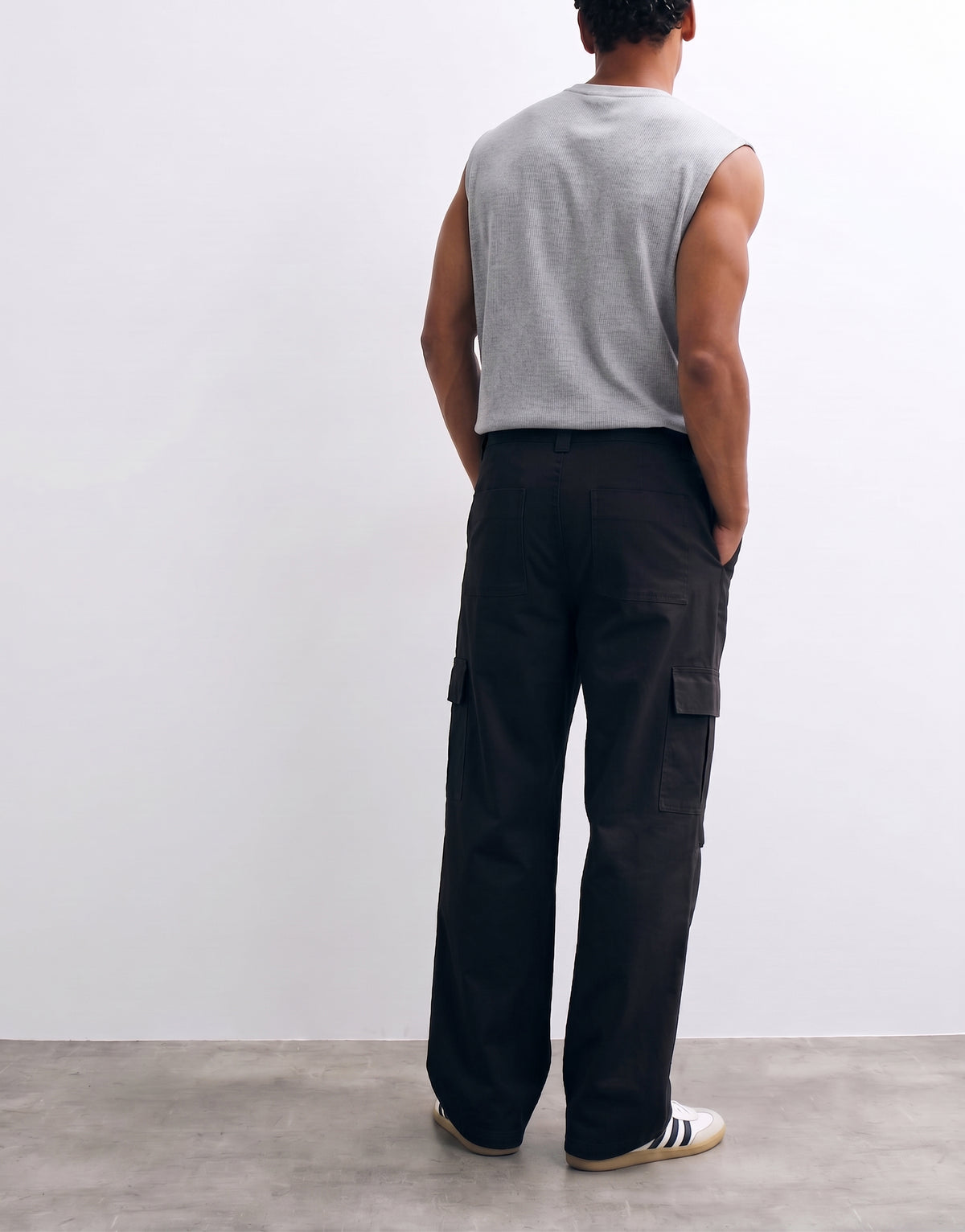 Black Mid Rise Cotton Cargo