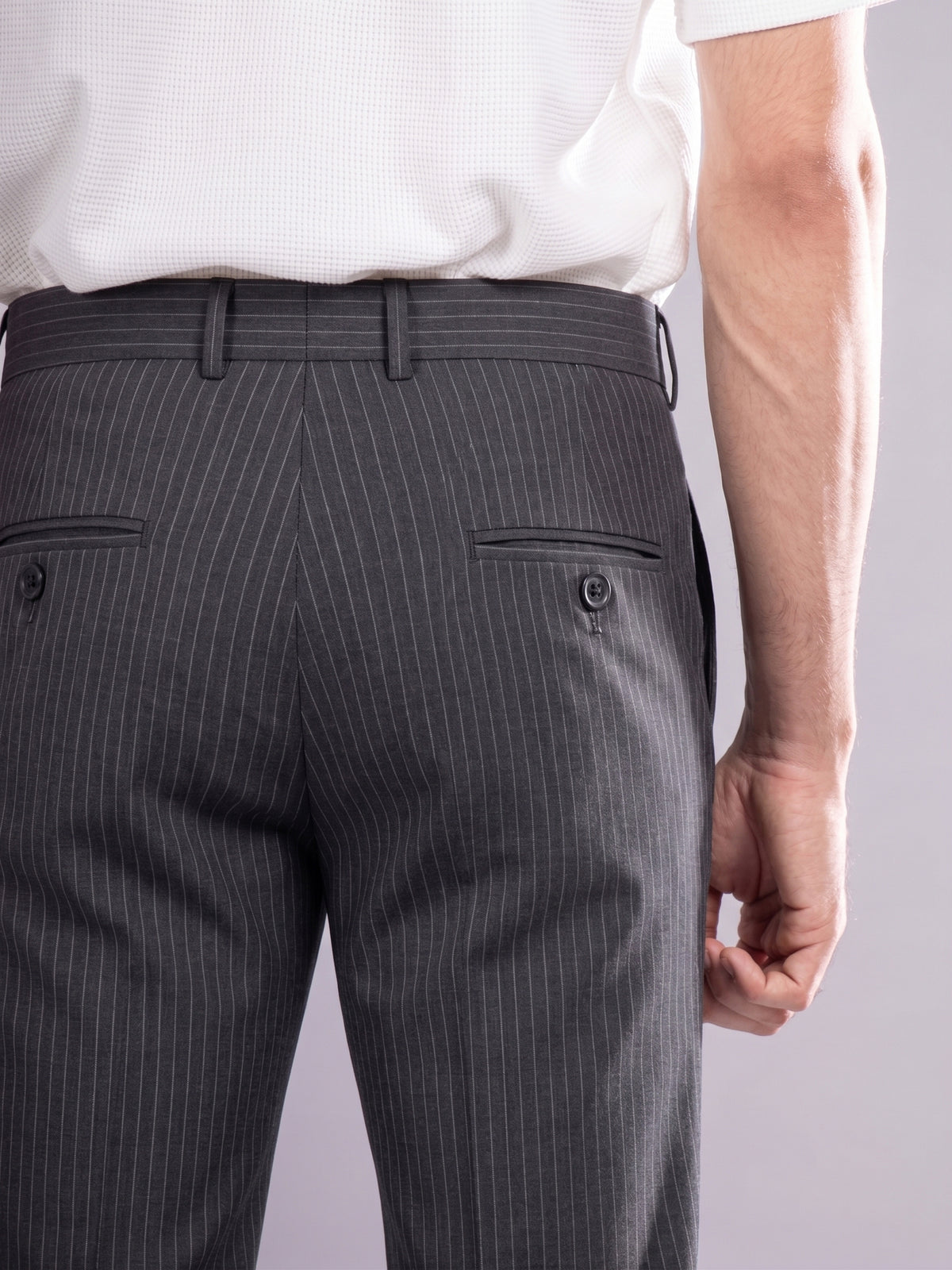 Grey Striped Bootcut Pant