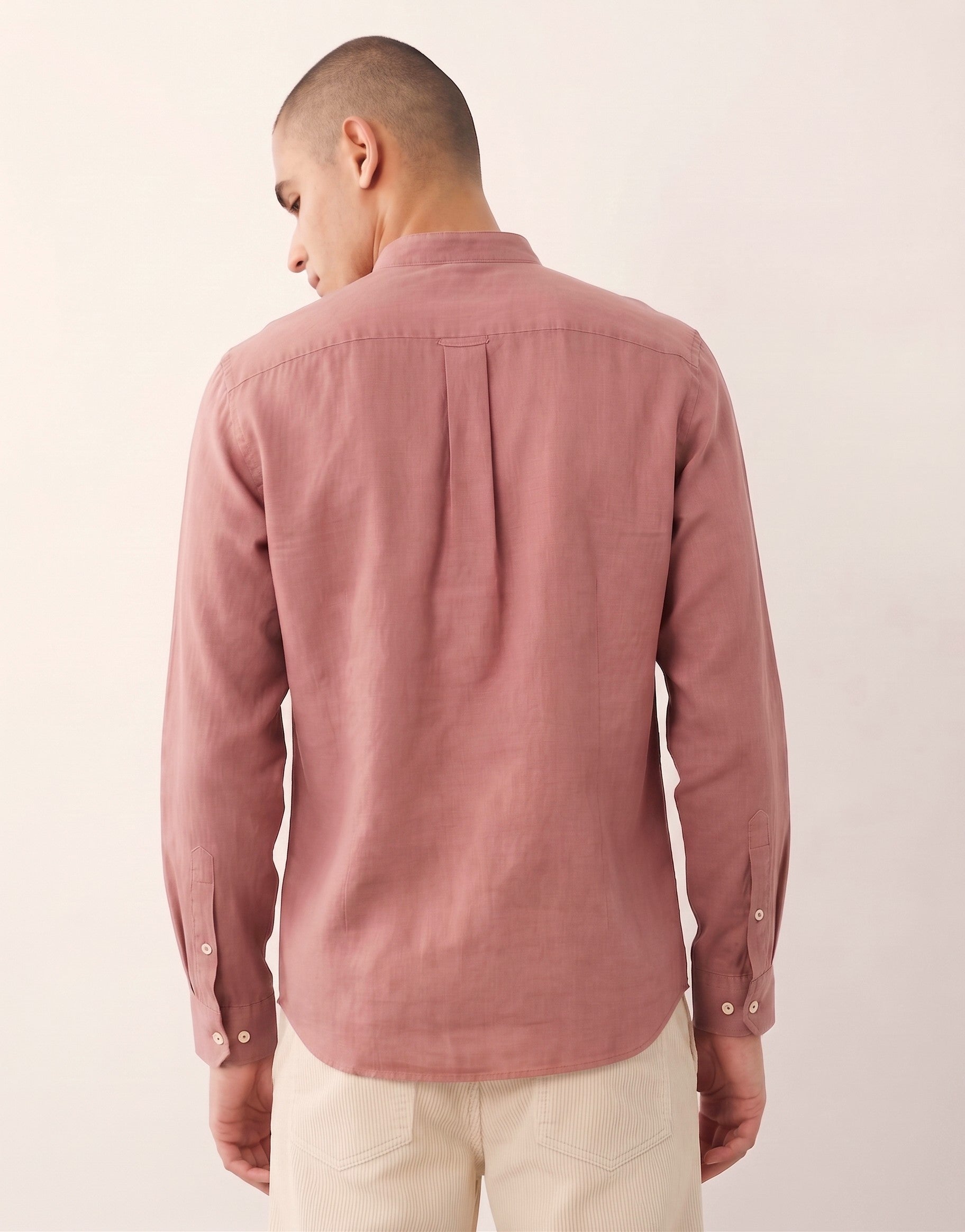 Rust Red Chinese Collar Linen Shirt