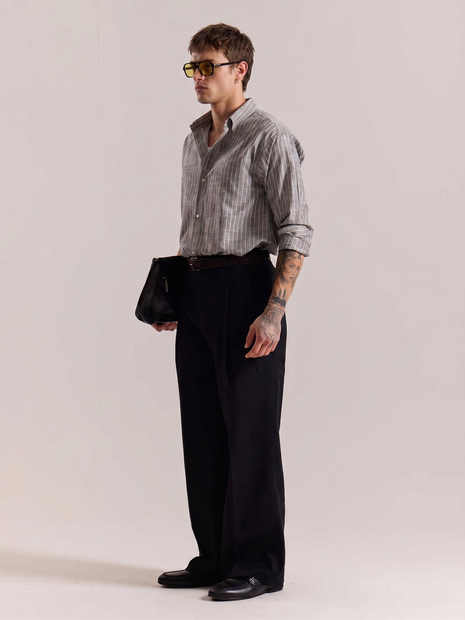Grey Striped Linen Shirt